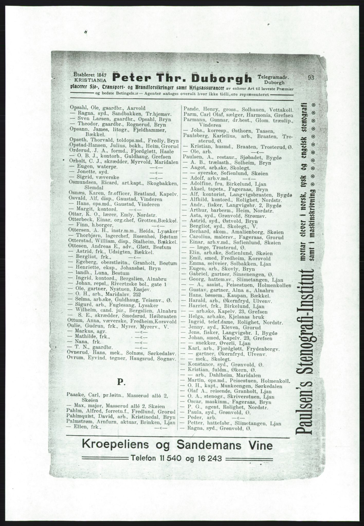 Aker adressebok/adressekalender, PUBL/001/A/001: Akers adressebok, 1916-1917, s. 93
