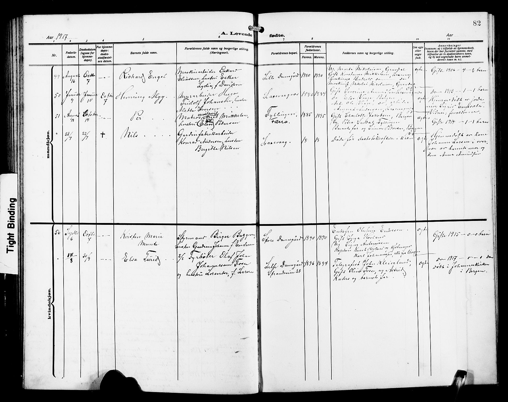 Laksevåg Sokneprestembete, AV/SAB-A-76501/H/Ha/Hab/Haba/L0005: Klokkerbok nr. A 5, 1910-1917, s. 82