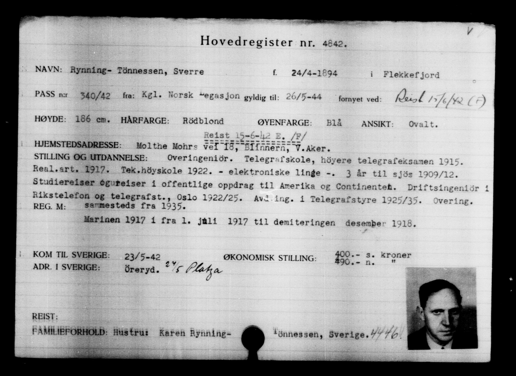 Utenriksstasjonene, Legasjonen i Stockholm, Flyktningkontoret, AV/RA-S-6753/V/Va/L0004: Kjesäterkartoteket, flyktninger med registreringsnr. 3496-6610, 1940-1945, s. 1597