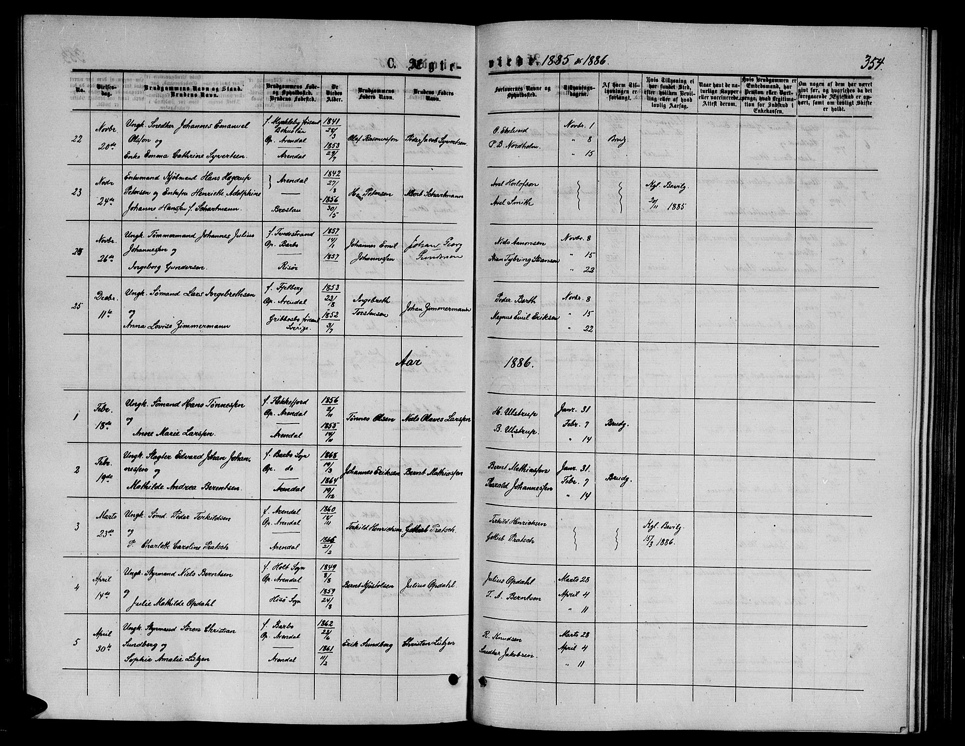 Arendal sokneprestkontor, Trefoldighet, AV/SAK-1111-0040/F/Fb/L0005: Klokkerbok nr. B 5, 1874-1888, s. 354