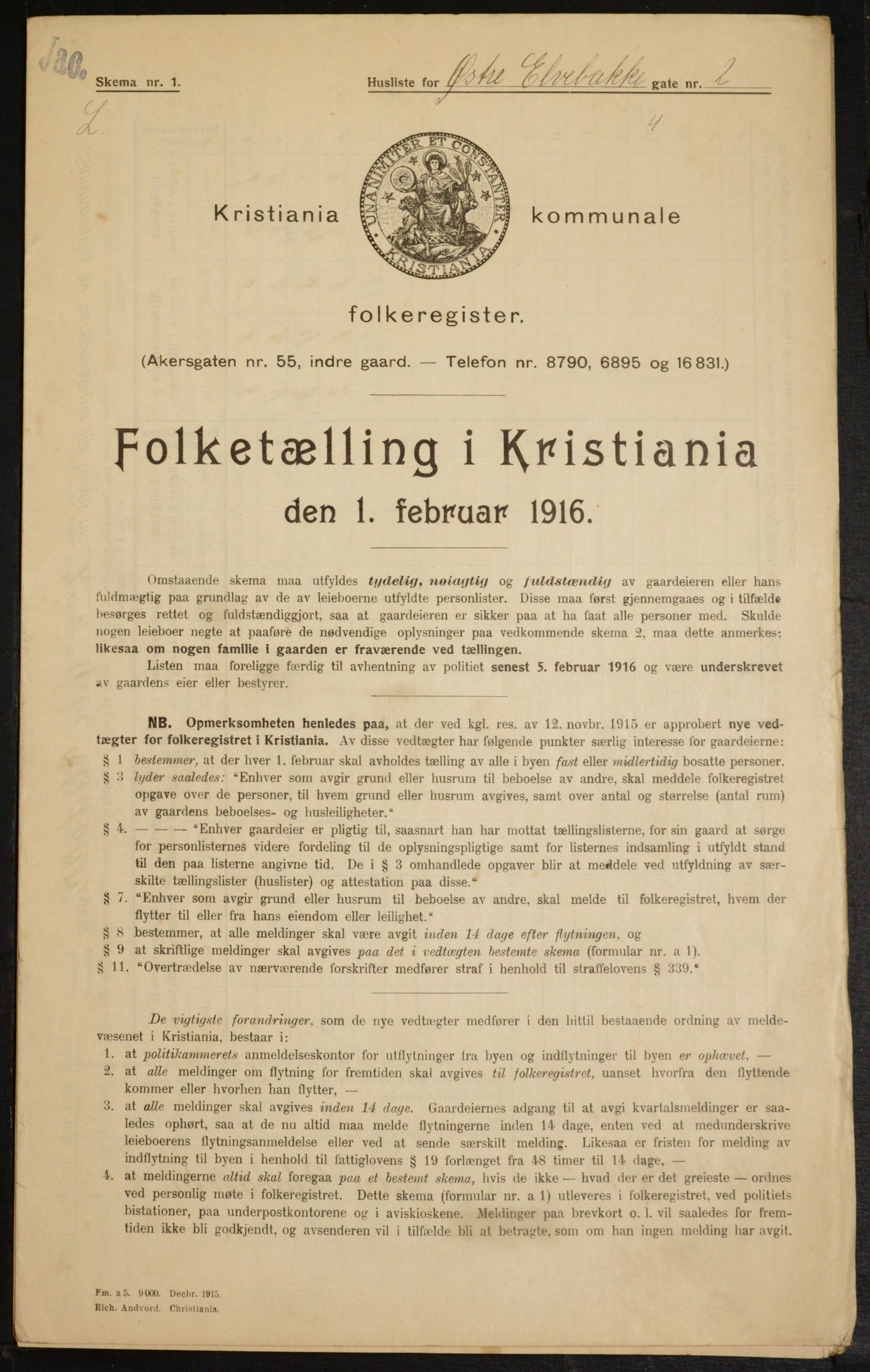 OBA, Kommunal folketelling 1.2.1916 for Kristiania, 1916, s. 133091