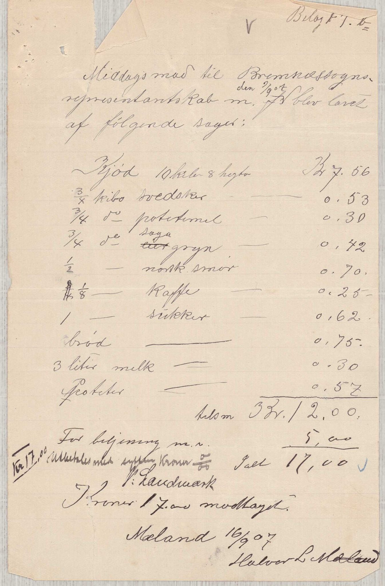 Finnaas kommune. Formannskapet, IKAH/1218a-021/E/Ea/L0002/0005: Rekneskap for veganlegg / Rekneskap for veganlegget Urangsvåg - Mælandsvåg, 1907-1909, s. 28