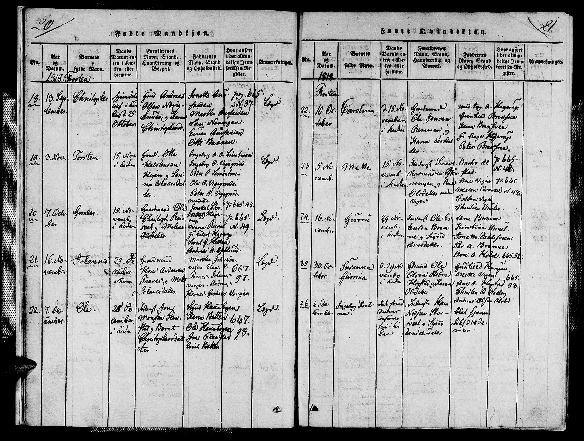 Ministerialprotokoller, klokkerbøker og fødselsregistre - Nord-Trøndelag, AV/SAT-A-1458/713/L0112: Ministerialbok nr. 713A04 /1, 1817-1827, s. 20-21