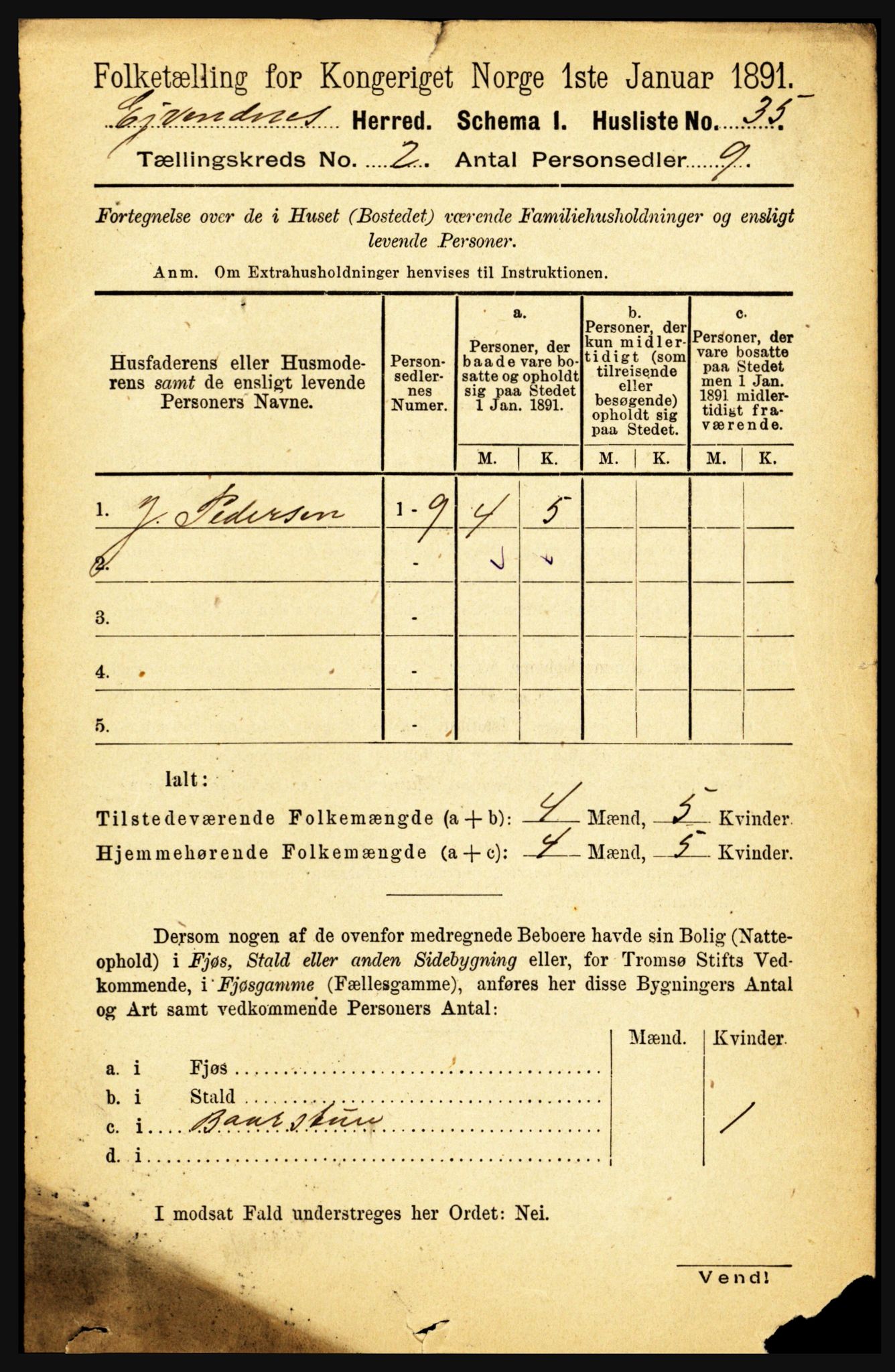 RA, Folketelling 1891 for 1853 Evenes herred, 1891, s. 419