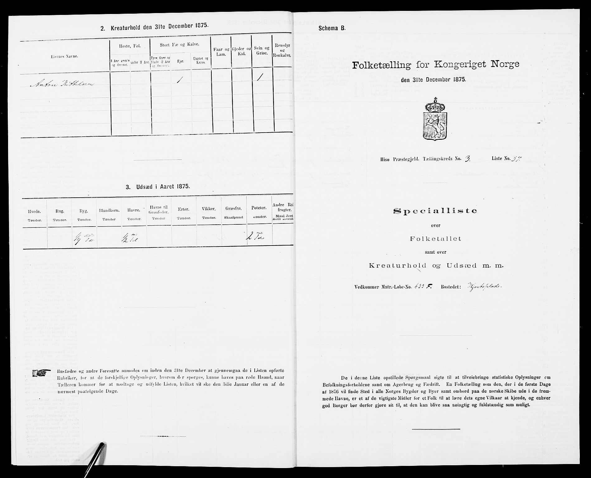 SAK, Folketelling 1875 for 0922P Hisøy prestegjeld, 1875, s. 605