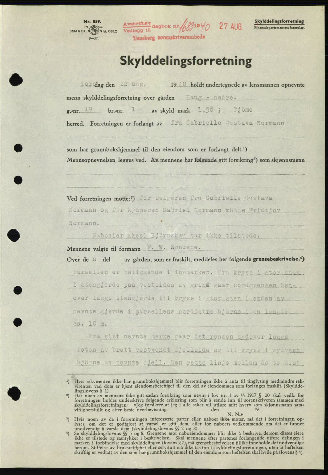 Tønsberg sorenskriveri, AV/SAKO-A-130/G/Ga/Gaa/L0009: Pantebok nr. A9, 1940-1941, Dagboknr: 1683/1940