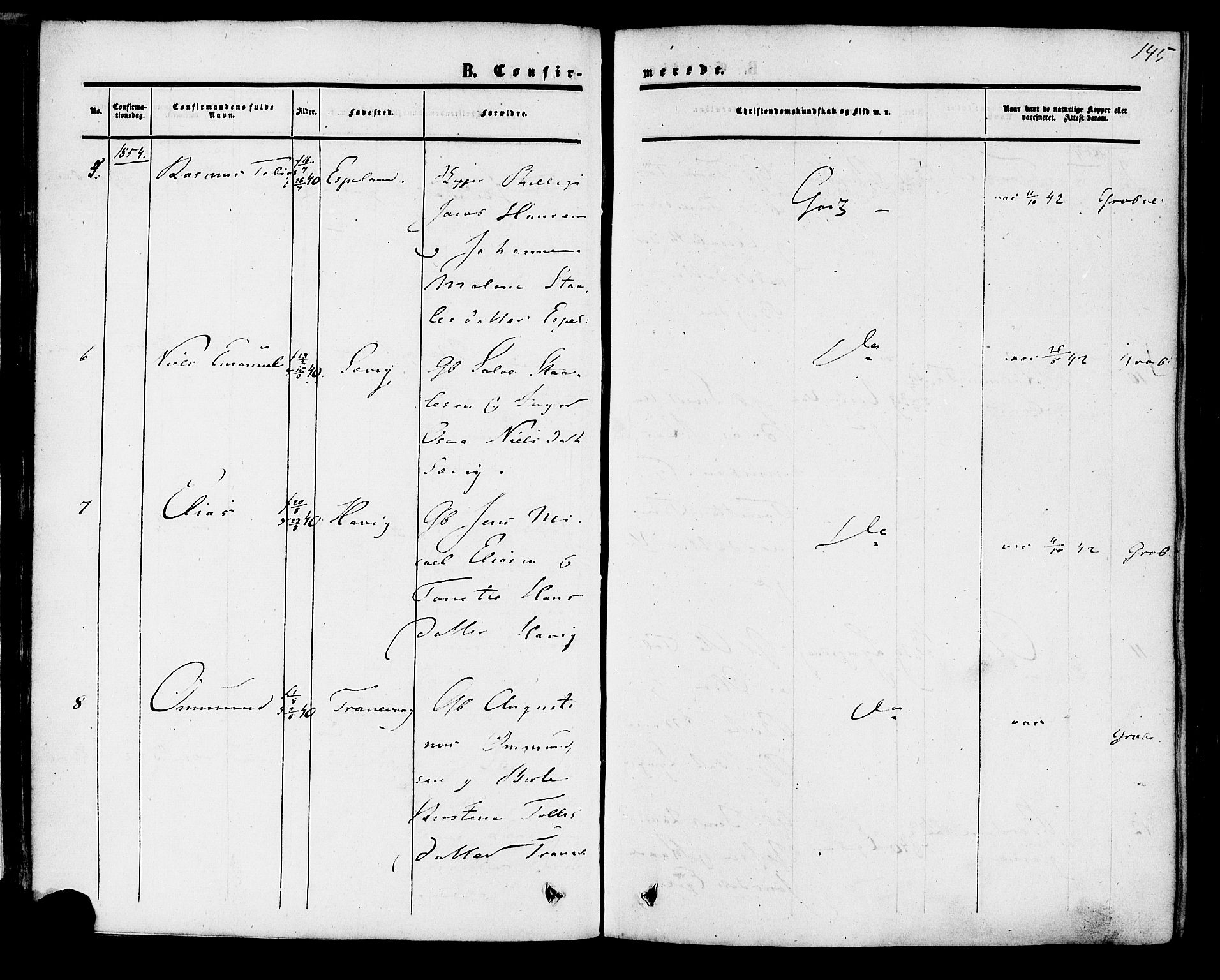 Herad sokneprestkontor, SAK/1111-0018/F/Fa/Fab/L0004: Ministerialbok nr. A 4, 1853-1885, s. 145