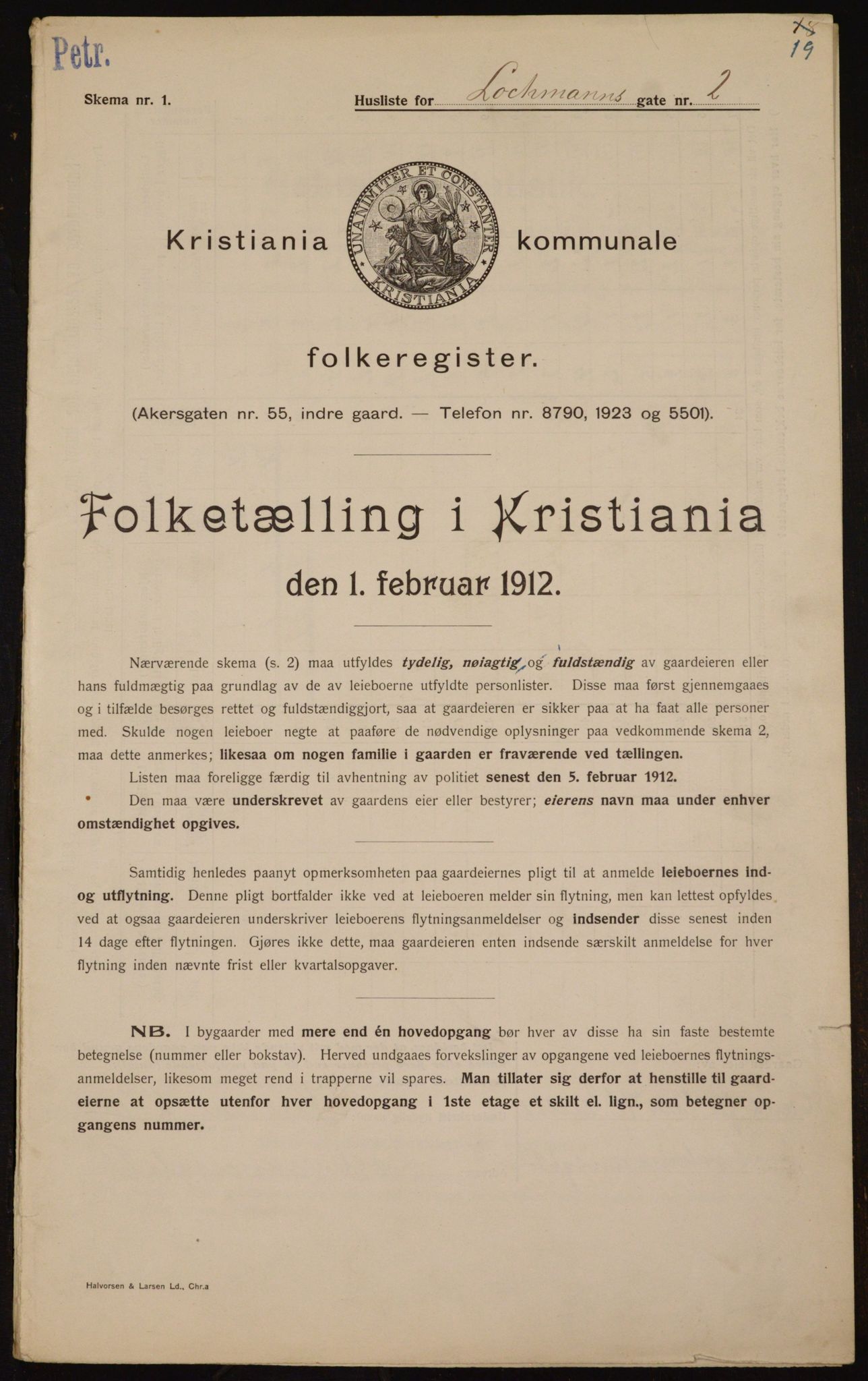 OBA, Kommunal folketelling 1.2.1912 for Kristiania, 1912, s. 58586