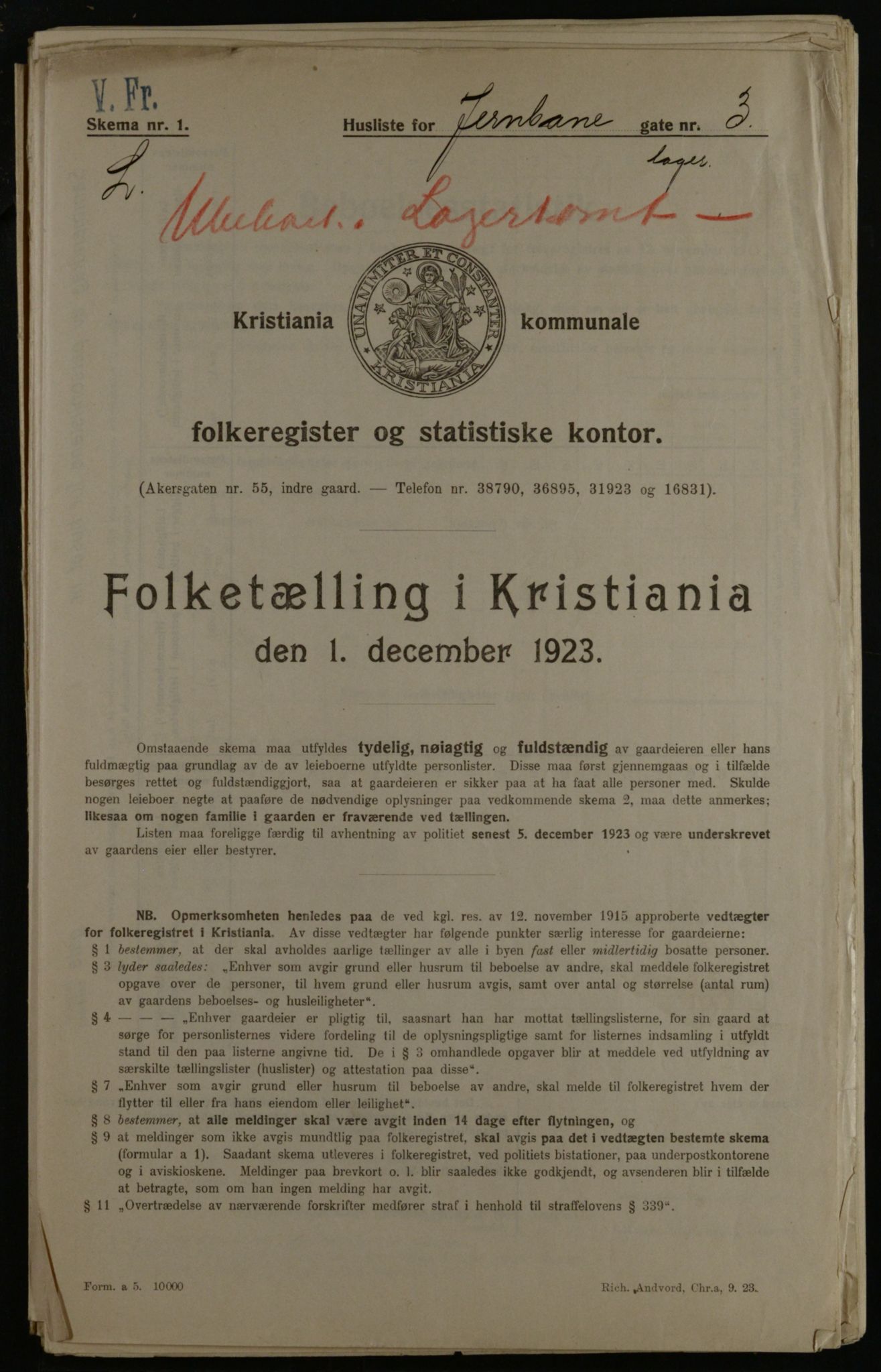 OBA, Kommunal folketelling 1.12.1923 for Kristiania, 1923, s. 52437