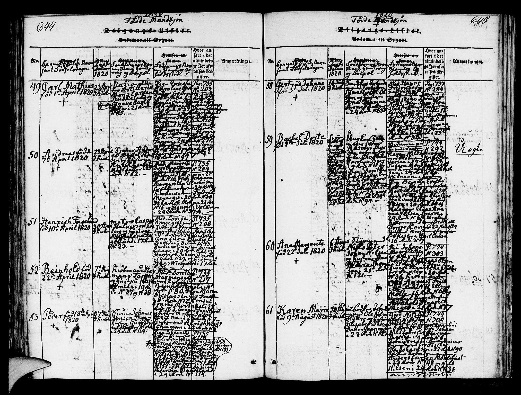 Korskirken sokneprestembete, AV/SAB-A-76101/H/Hab: Klokkerbok nr. A 1b, 1815-1821, s. 644-645