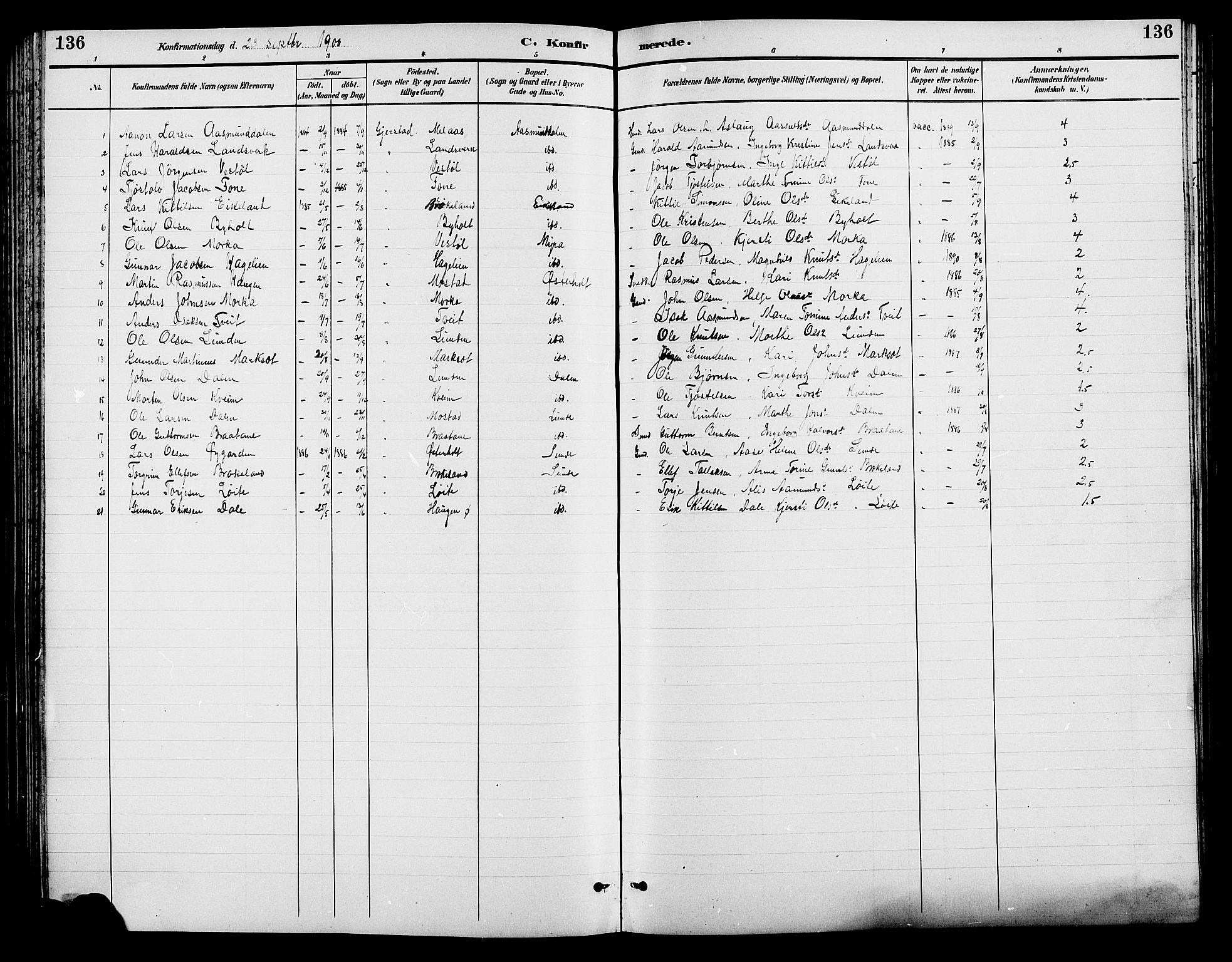 Gjerstad sokneprestkontor, AV/SAK-1111-0014/F/Fb/Fba/L0007: Klokkerbok nr. B 7, 1891-1908, s. 136