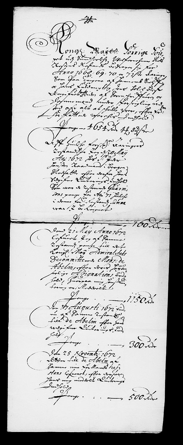 Rentekammeret inntil 1814, Reviderte regnskaper, Stiftamtstueregnskaper, Bergen stiftamt, RA/EA-6043/R/Rc/L0033: Bergen stiftamt, 1664-1671