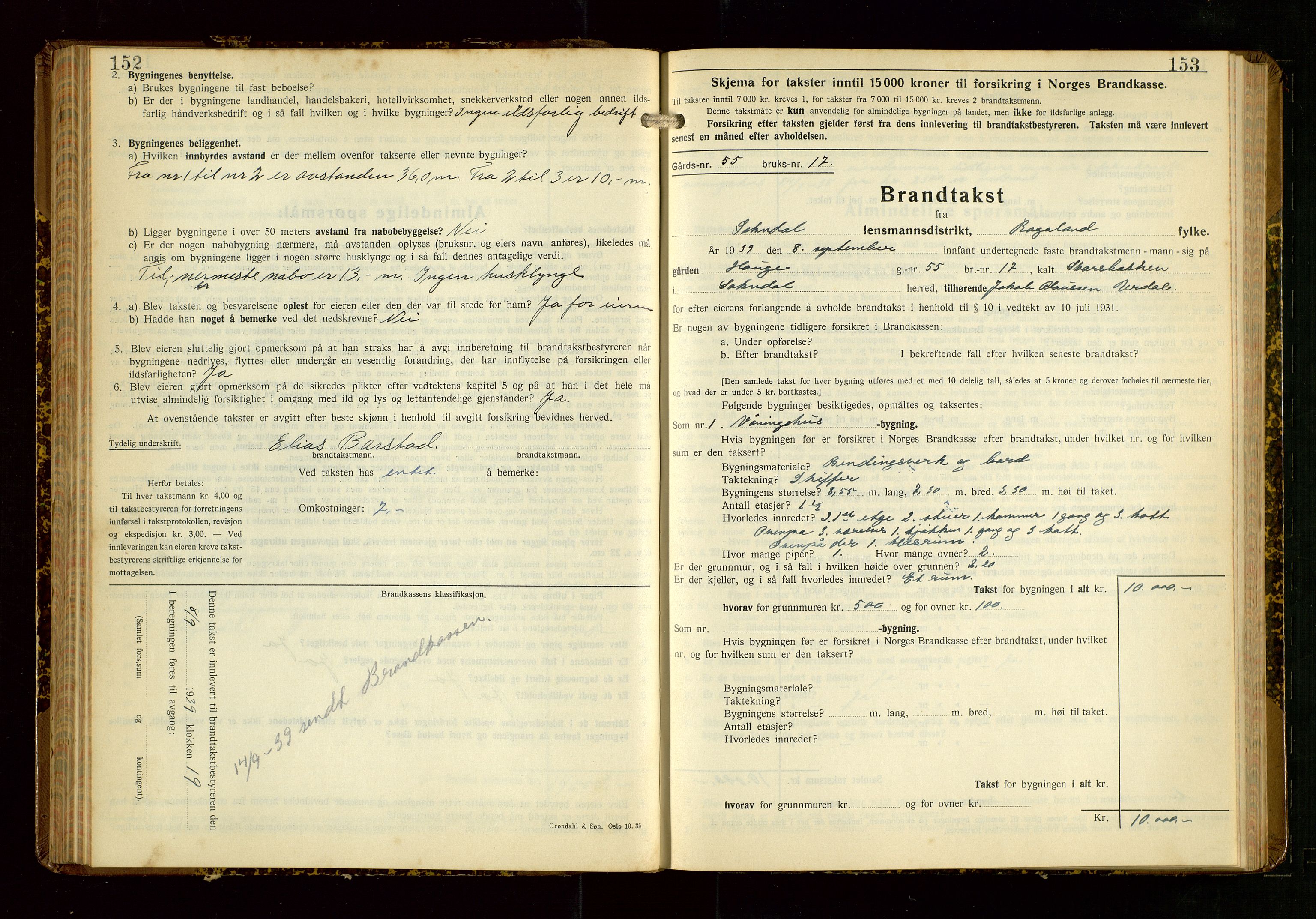 Sokndal lensmannskontor, AV/SAST-A-100417/Gob/L0008: "Brandtakst-Protokoll", 1937-1955, s. 152-153