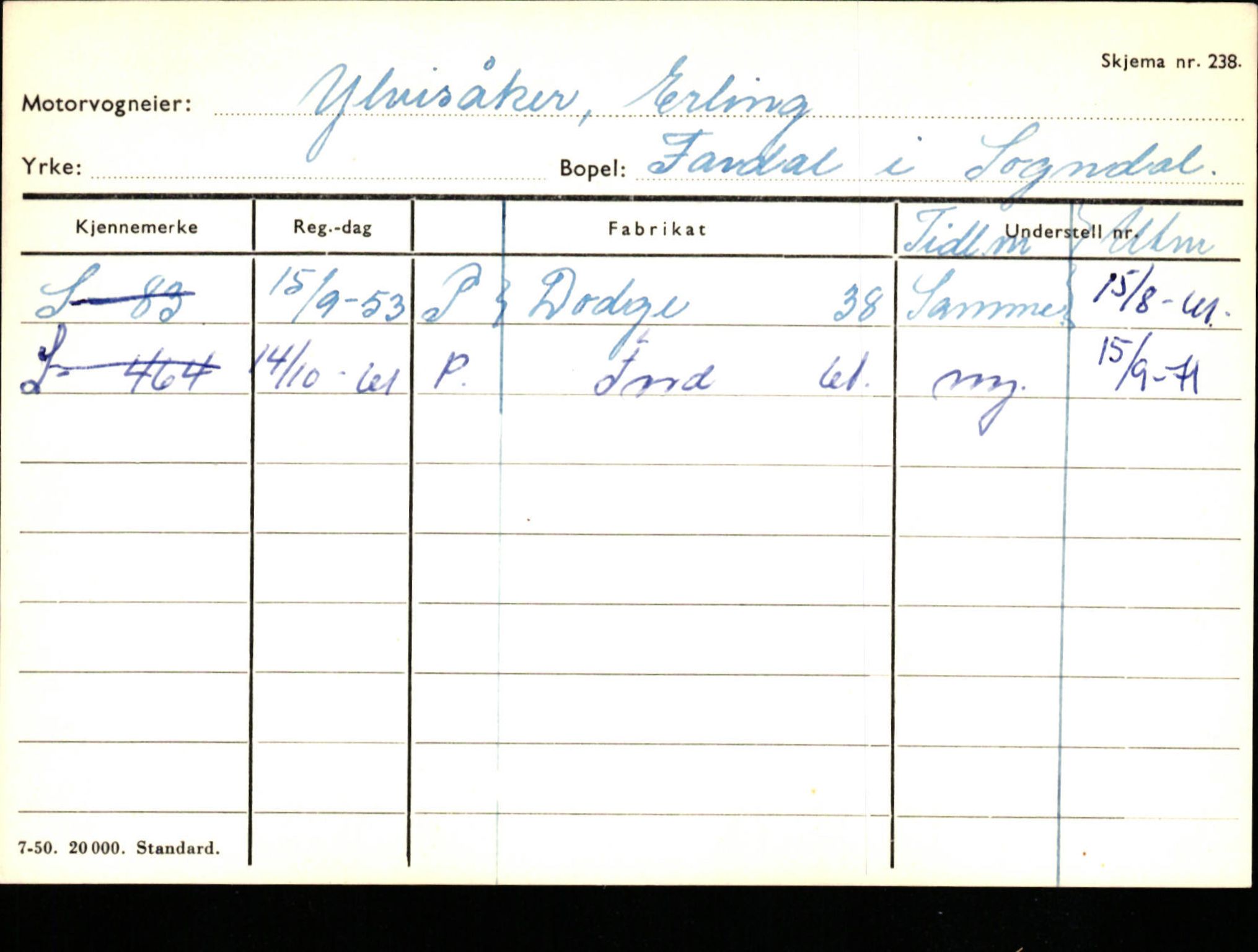 Statens vegvesen, Sogn og Fjordane vegkontor, SAB/A-5301/4/F/L0125: Eigarregister Sogndal V-Å. Aurland A-Å. Fjaler A-N, 1945-1975, s. 154