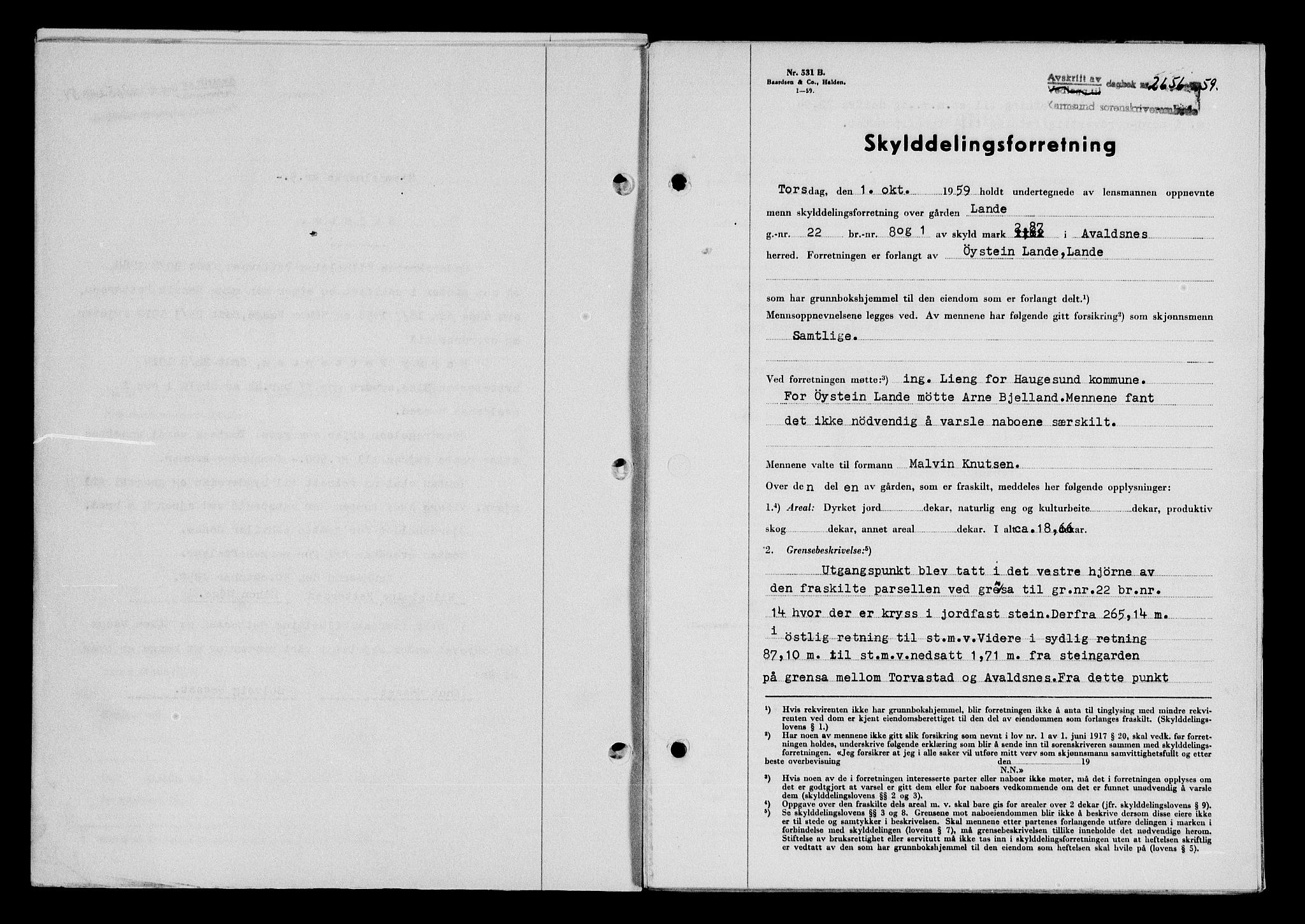 Karmsund sorenskriveri, SAST/A-100311/01/II/IIB/L0132: Pantebok nr. 112A, 1959-1959, Dagboknr: 2656/1959