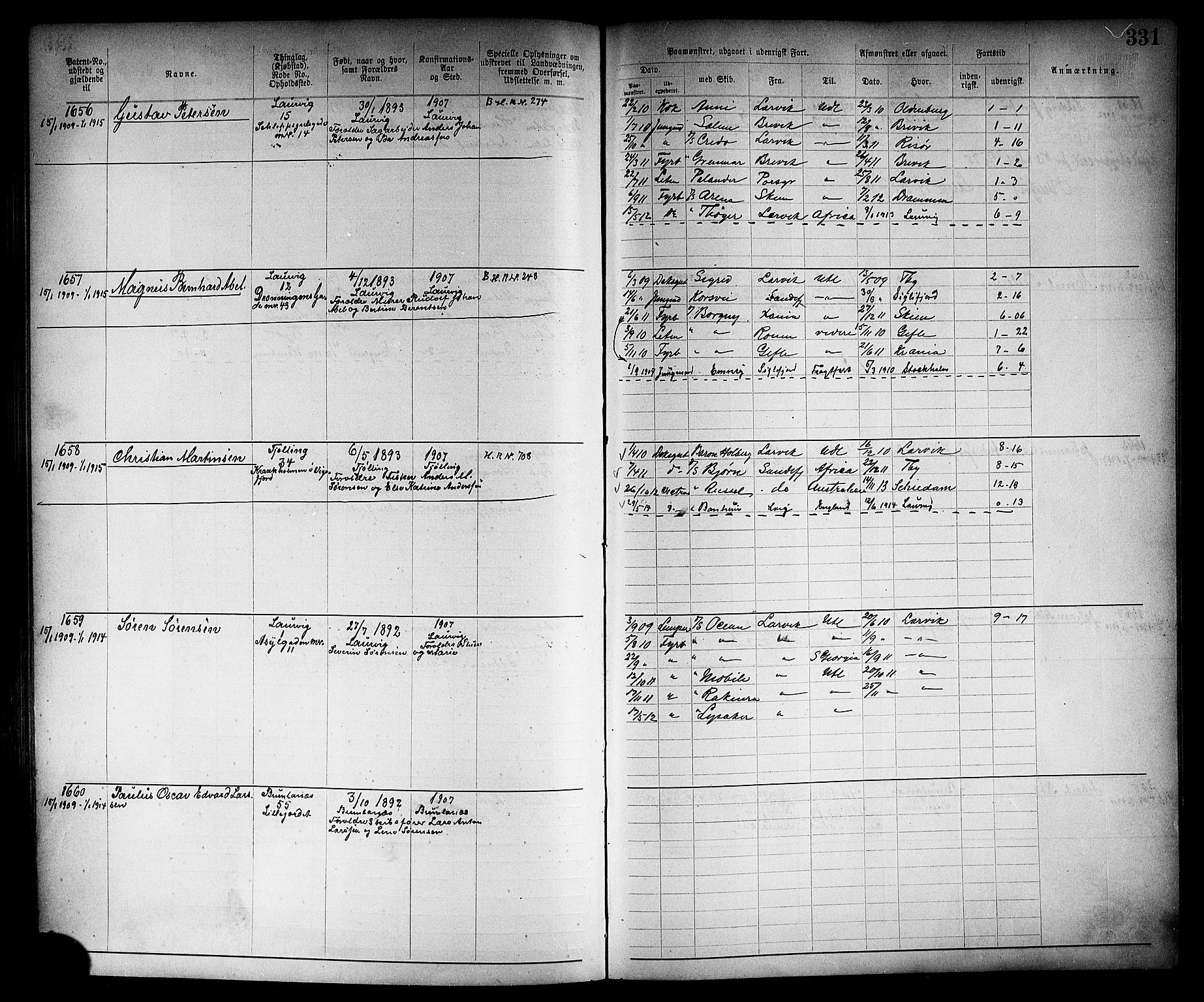 Larvik innrulleringskontor, AV/SAKO-A-787/F/Fb/L0003: Annotasjonsrulle, 1897-1917, s. 335