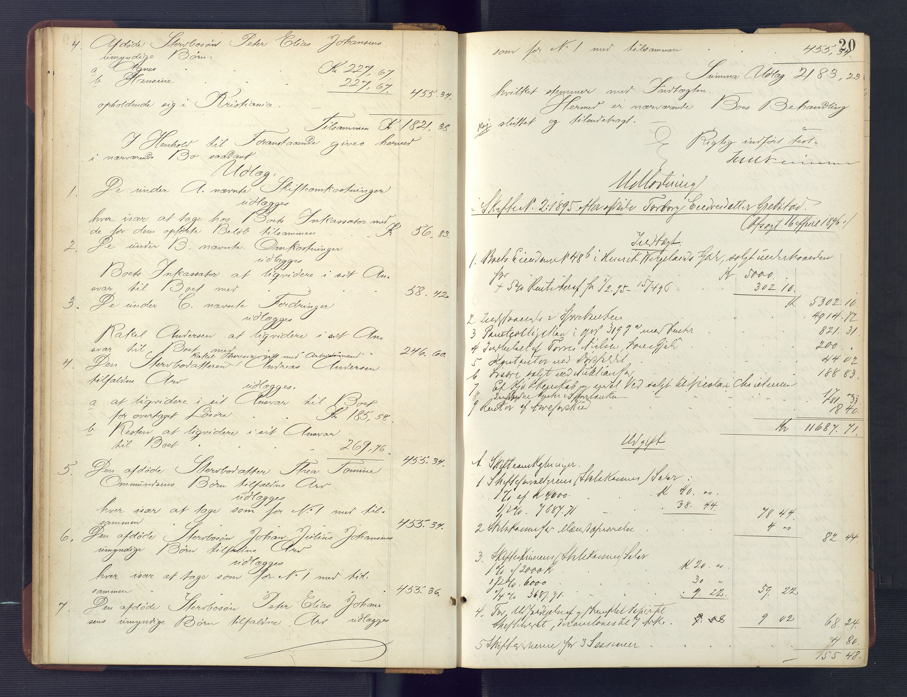 Kristiansand byrett, AV/SAK-1223-0001/H/Hc/L0059: Skifteutlodningsprotokoll nr. 5, med register, 1895-1903, s. 20