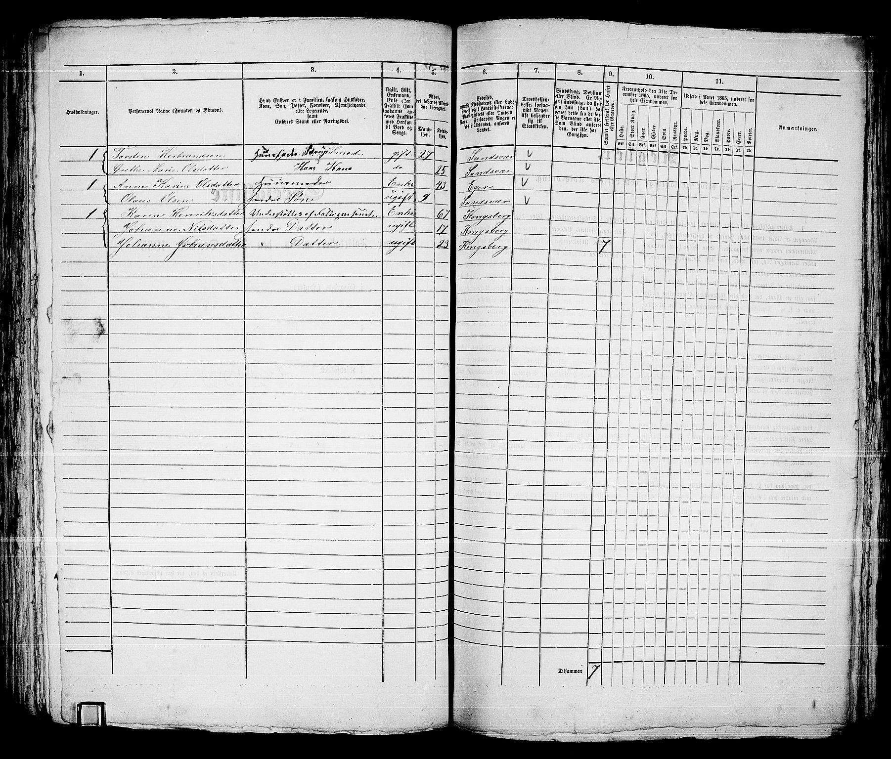 RA, Folketelling 1865 for 0604B Kongsberg prestegjeld, Kongsberg kjøpstad, 1865, s. 1169