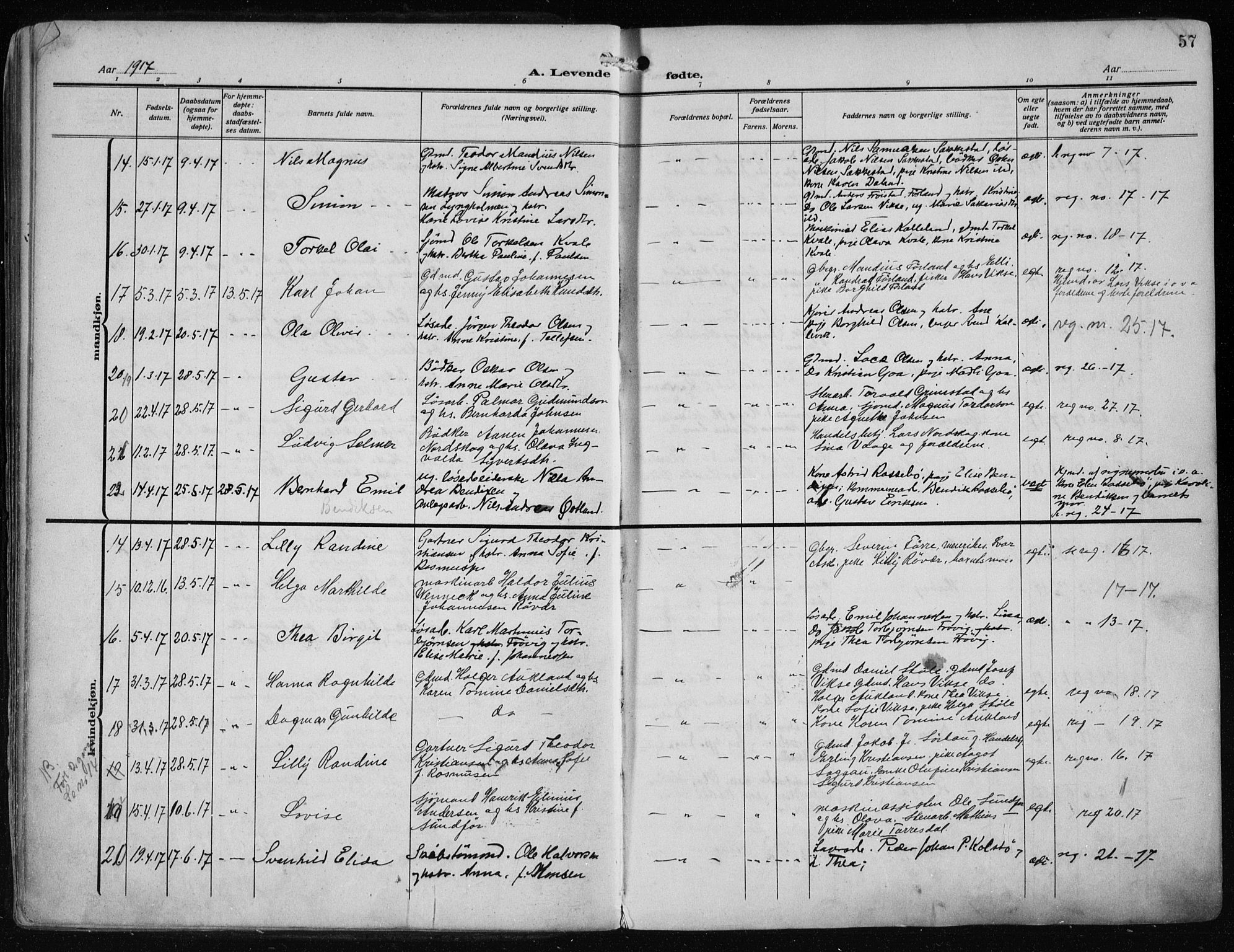 Haugesund sokneprestkontor, AV/SAST-A -101863/H/Ha/Haa/L0010: Ministerialbok nr. A 10, 1909-1935, s. 57