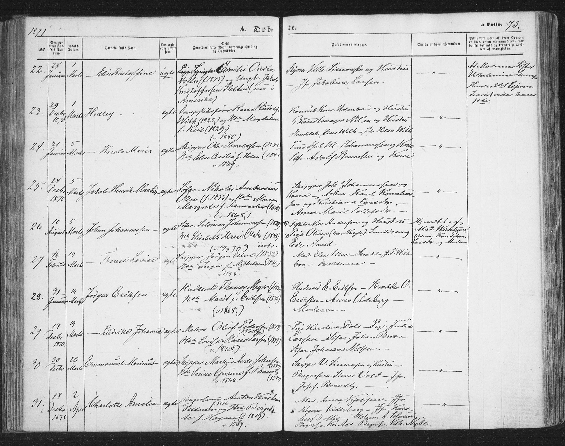 Tromsø sokneprestkontor/stiftsprosti/domprosti, AV/SATØ-S-1343/G/Ga/L0012kirke: Ministerialbok nr. 12, 1865-1871, s. 73