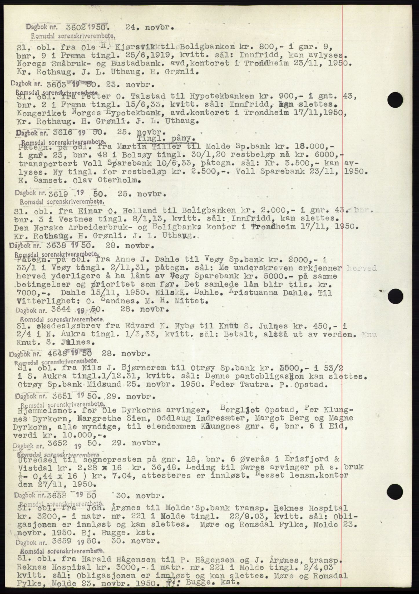 Romsdal sorenskriveri, SAT/A-4149/1/2/2C: Pantebok nr. C2, 1949-1951, Dagboknr: 3602/1950