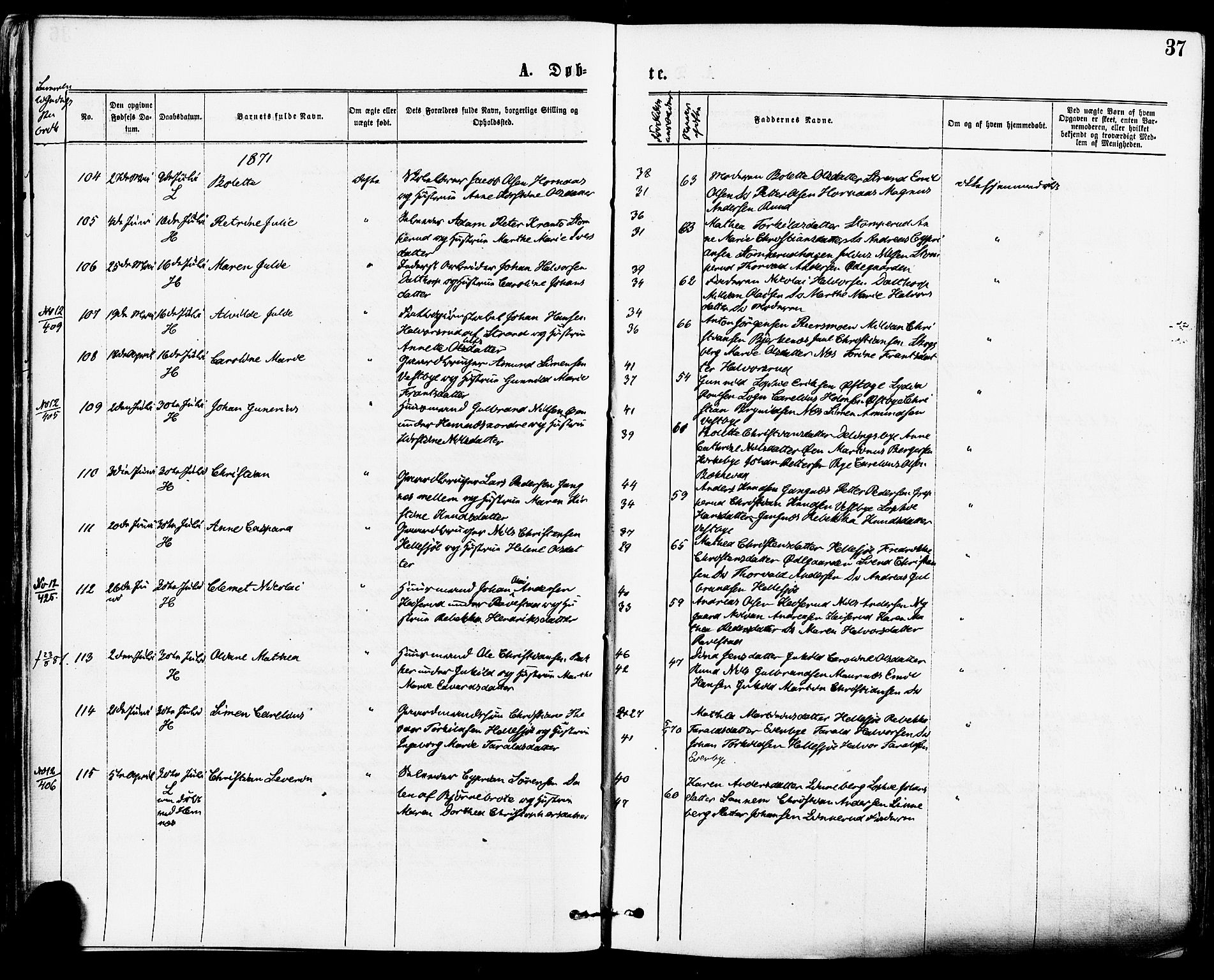 Høland prestekontor Kirkebøker, AV/SAO-A-10346a/F/Fa/L0012.a: Ministerialbok nr. I 12A, 1869-1879, s. 37