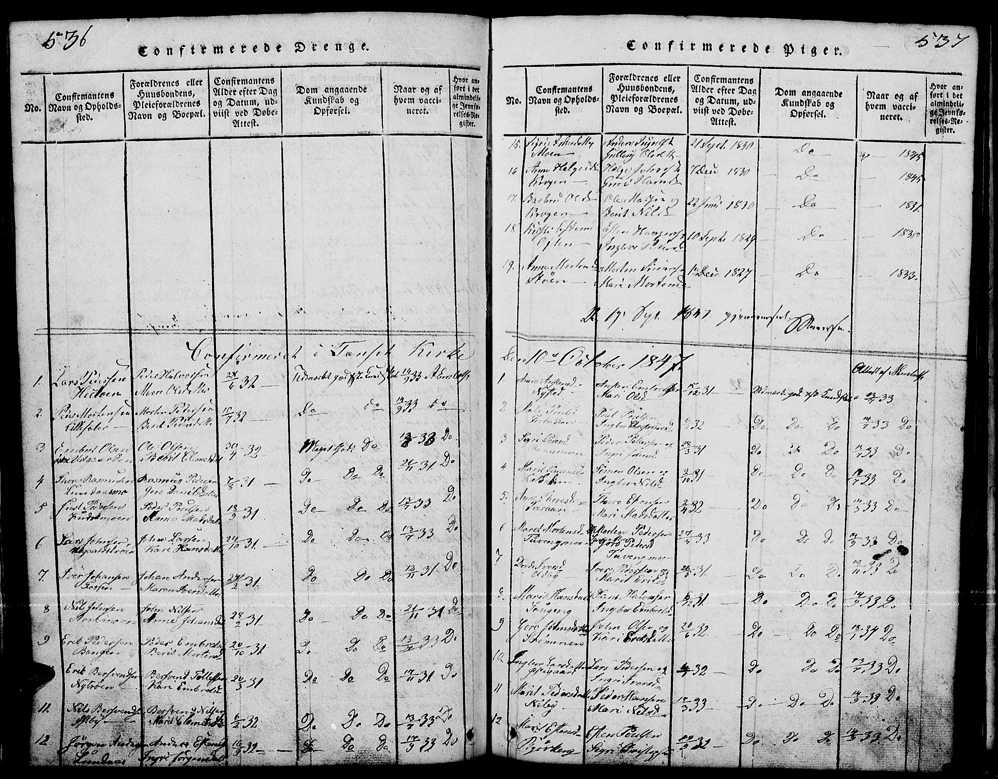 Tynset prestekontor, SAH/PREST-058/H/Ha/Hab/L0001: Klokkerbok nr. 1, 1814-1859, s. 536-537