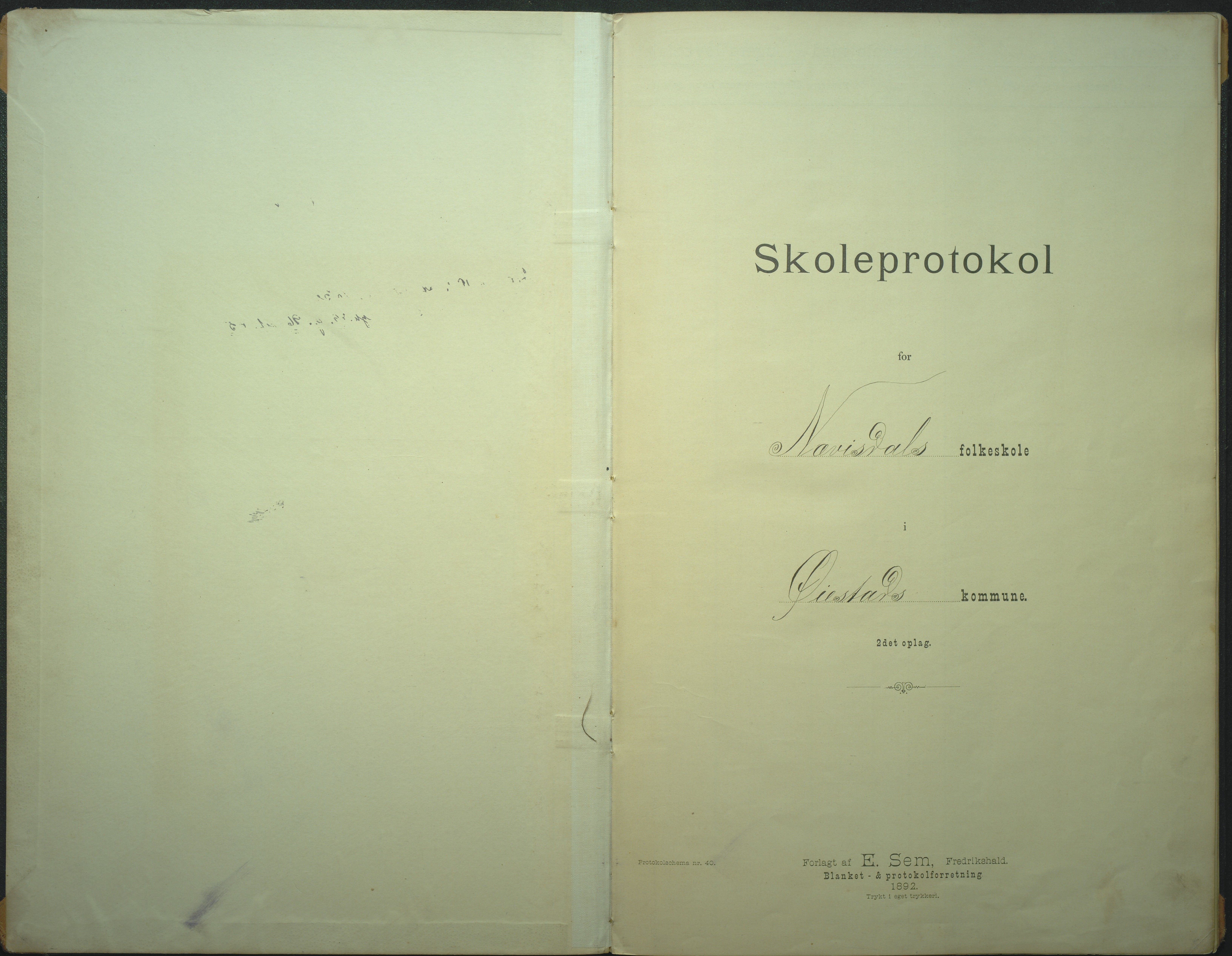 Øyestad kommune frem til 1979, AAKS/KA0920-PK/06/06I/L0007: Skoleprotokoll, 1892-1905