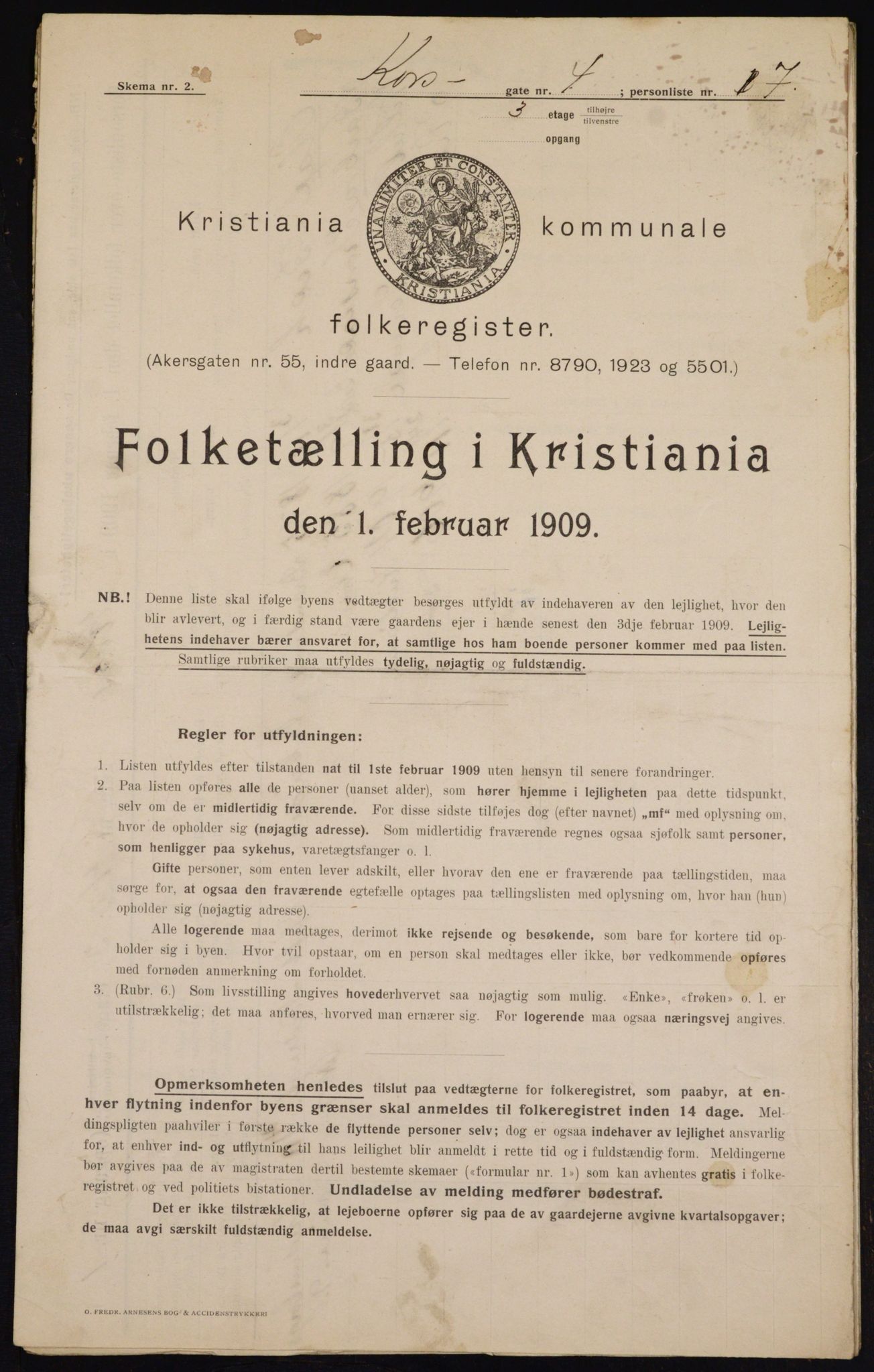 OBA, Kommunal folketelling 1.2.1909 for Kristiania kjøpstad, 1909, s. 49033