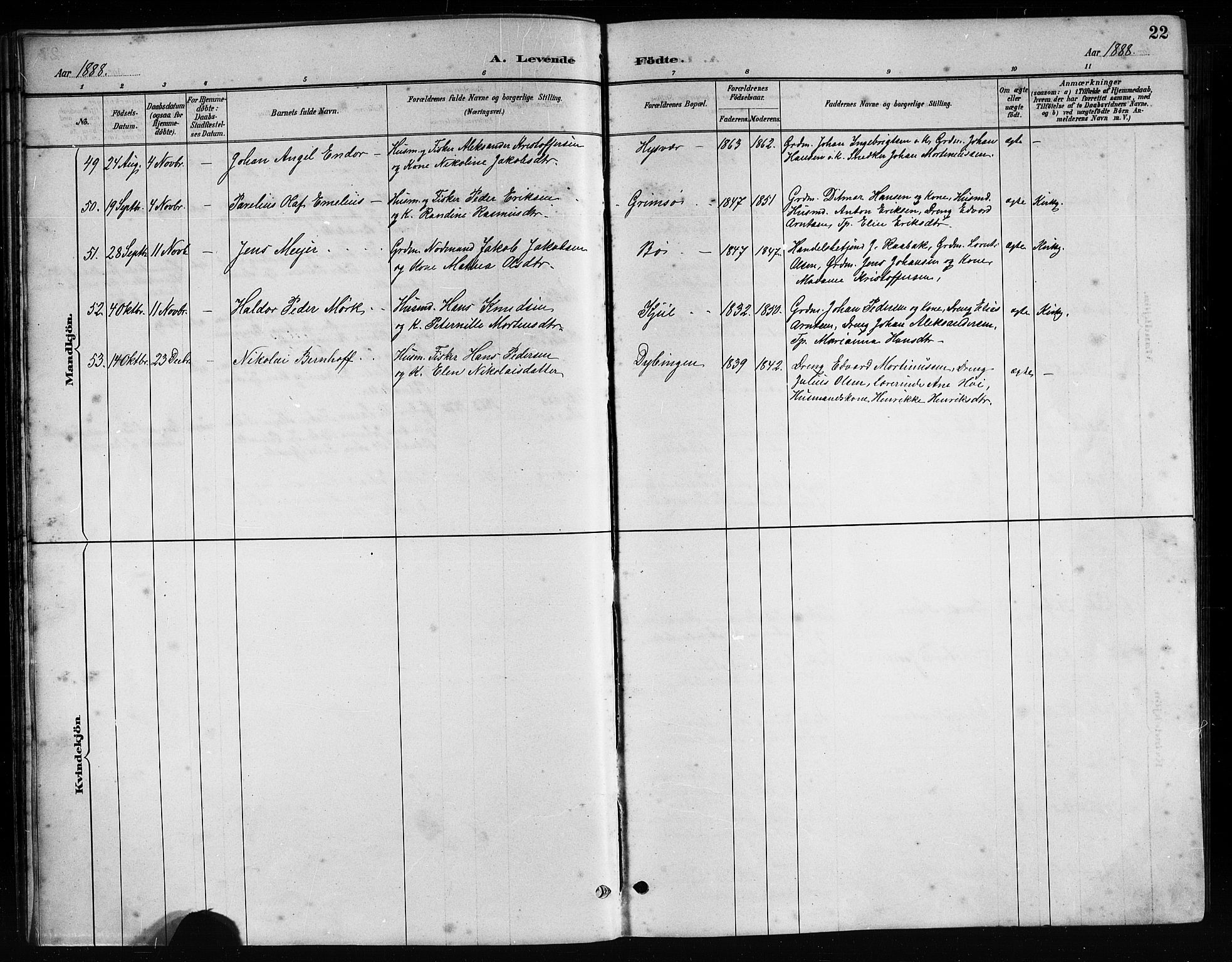 Ministerialprotokoller, klokkerbøker og fødselsregistre - Nordland, AV/SAT-A-1459/816/L0253: Klokkerbok nr. 816C03, 1886-1905, s. 22