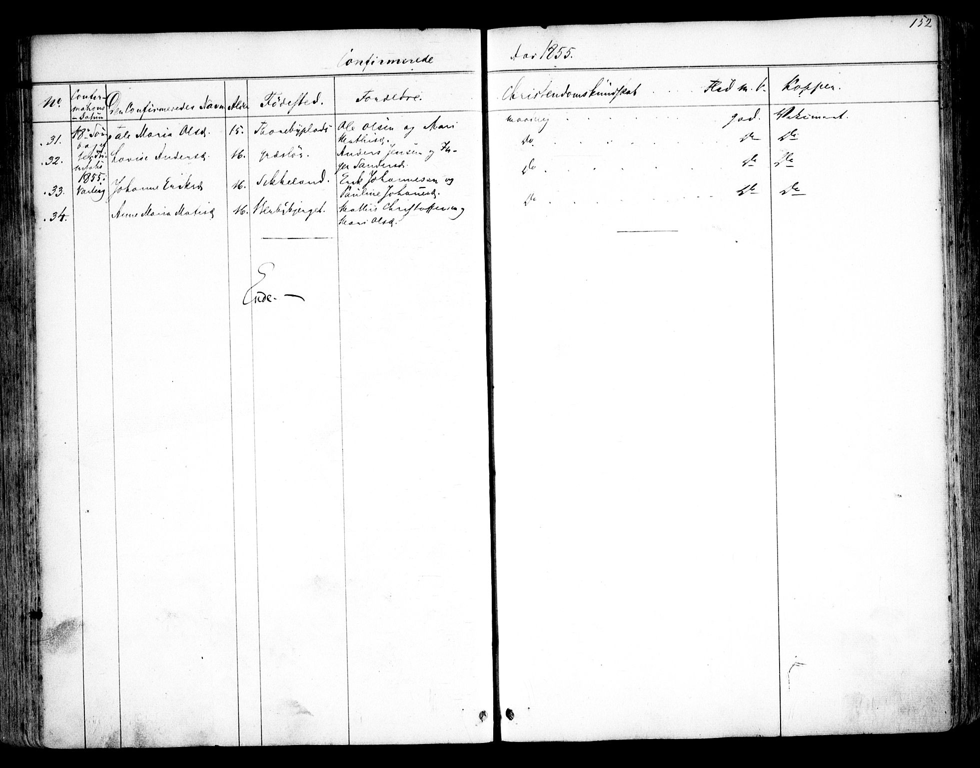 Tune prestekontor Kirkebøker, AV/SAO-A-2007/F/Fa/L0011: Ministerialbok nr. 11, 1852-1856, s. 152