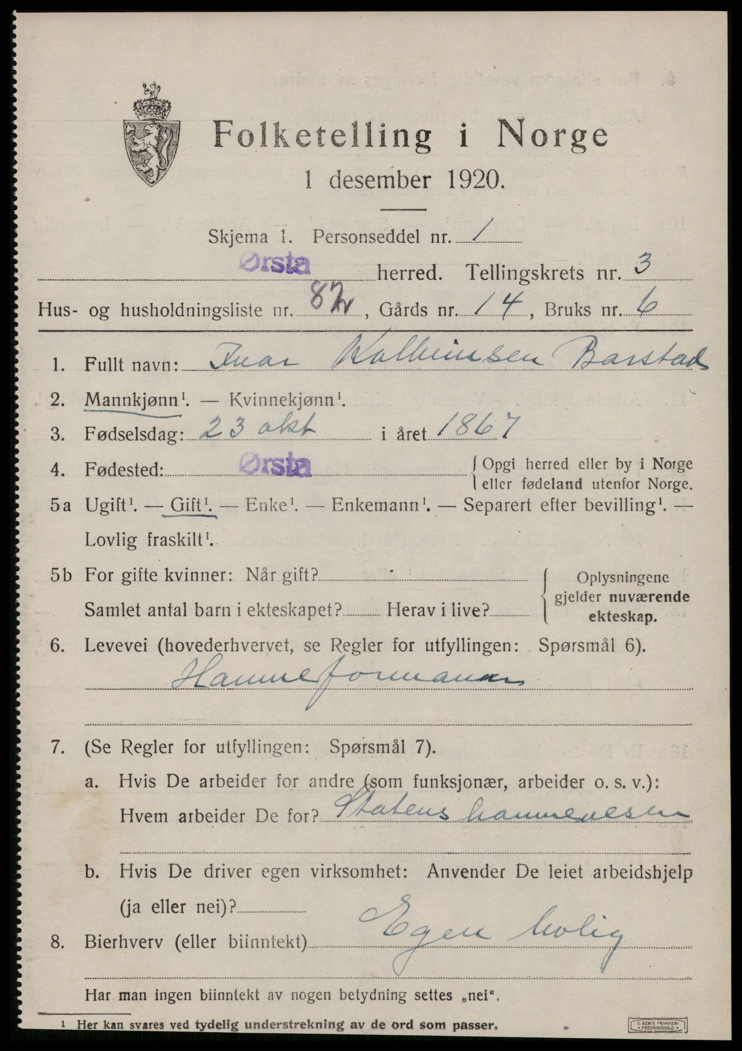 SAT, Folketelling 1920 for 1520 Ørsta herred, 1920, s. 3726