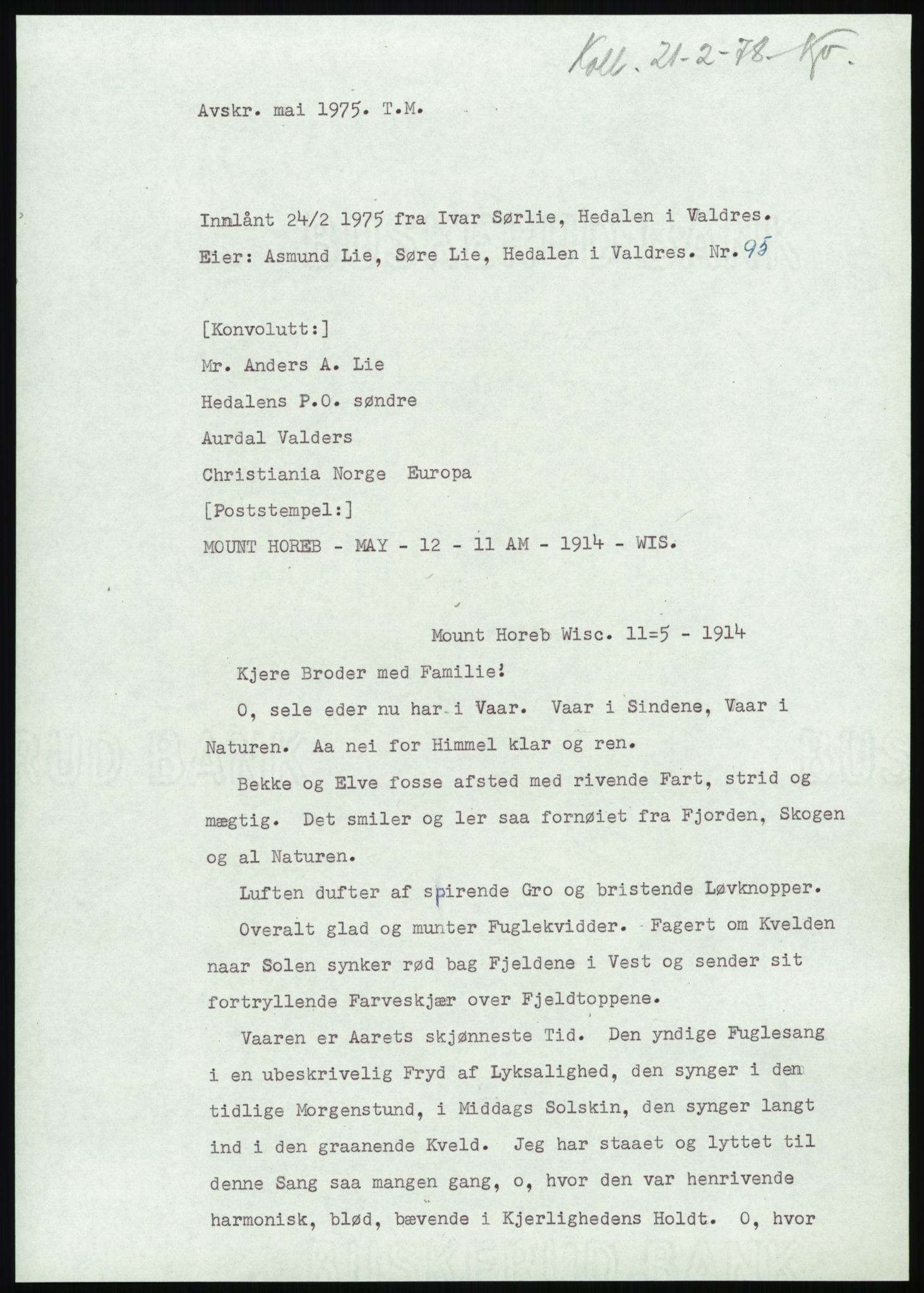 Samlinger til kildeutgivelse, Amerikabrevene, RA/EA-4057/F/L0013: Innlån fra Oppland: Lie (brevnr 79-115) - Nordrum, 1838-1914, s. 217