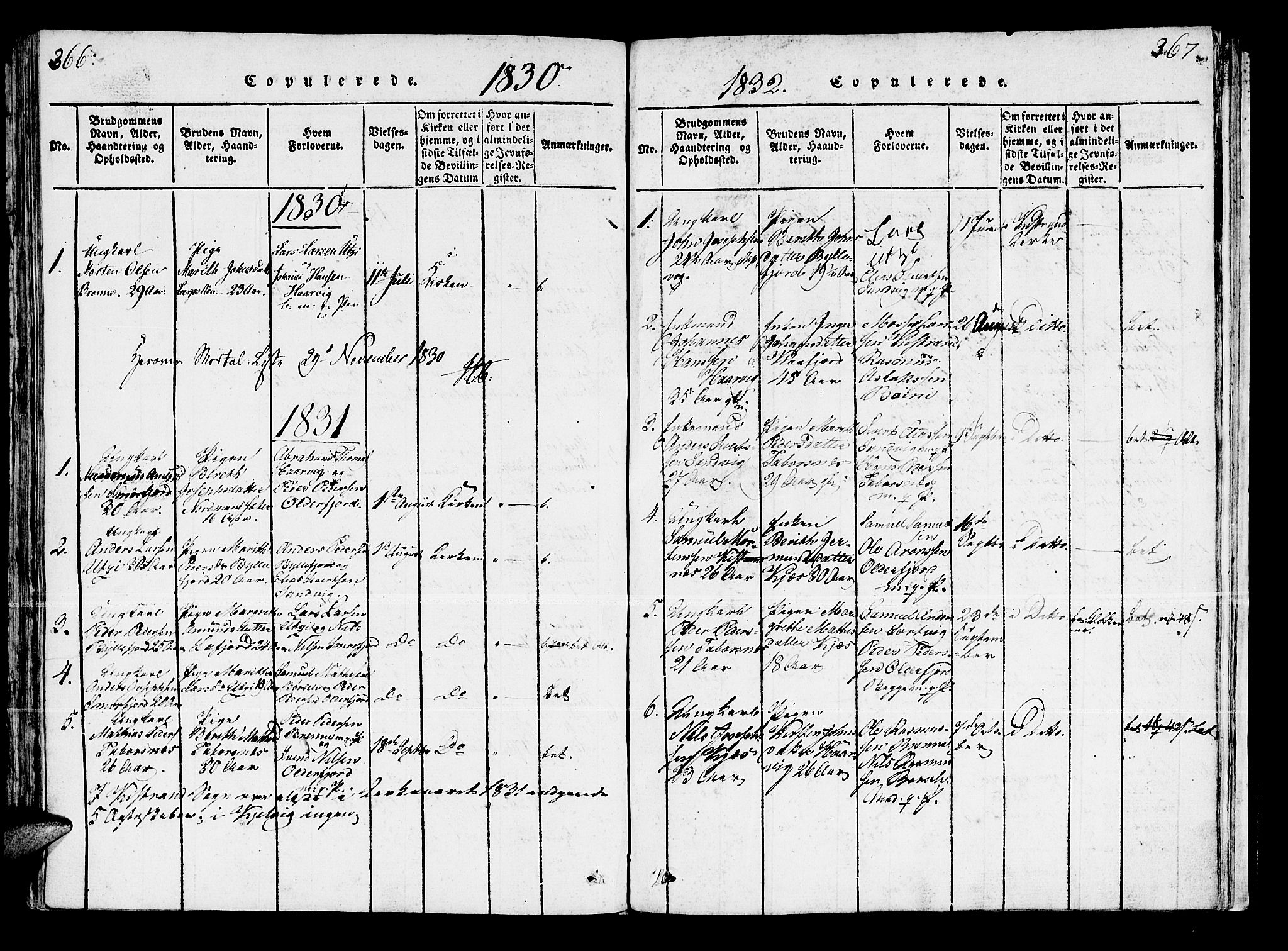 Kistrand/Porsanger sokneprestembete, AV/SATØ-S-1351/H/Ha/L0003.kirke: Ministerialbok nr. 3, 1825-1842, s. 366-367