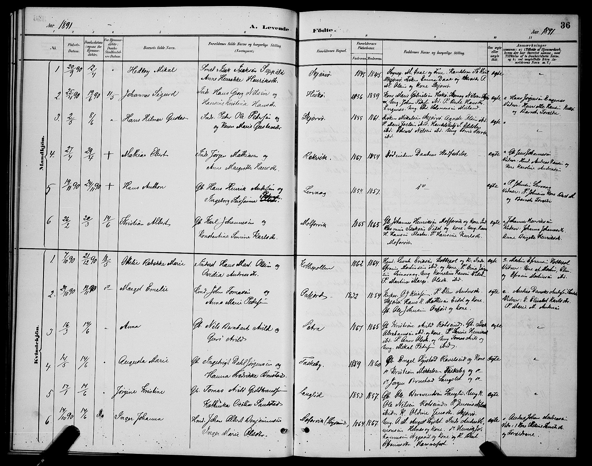 Skjervøy sokneprestkontor, AV/SATØ-S-1300/H/Ha/Hab/L0007klokker: Klokkerbok nr. 7, 1889-1899, s. 36