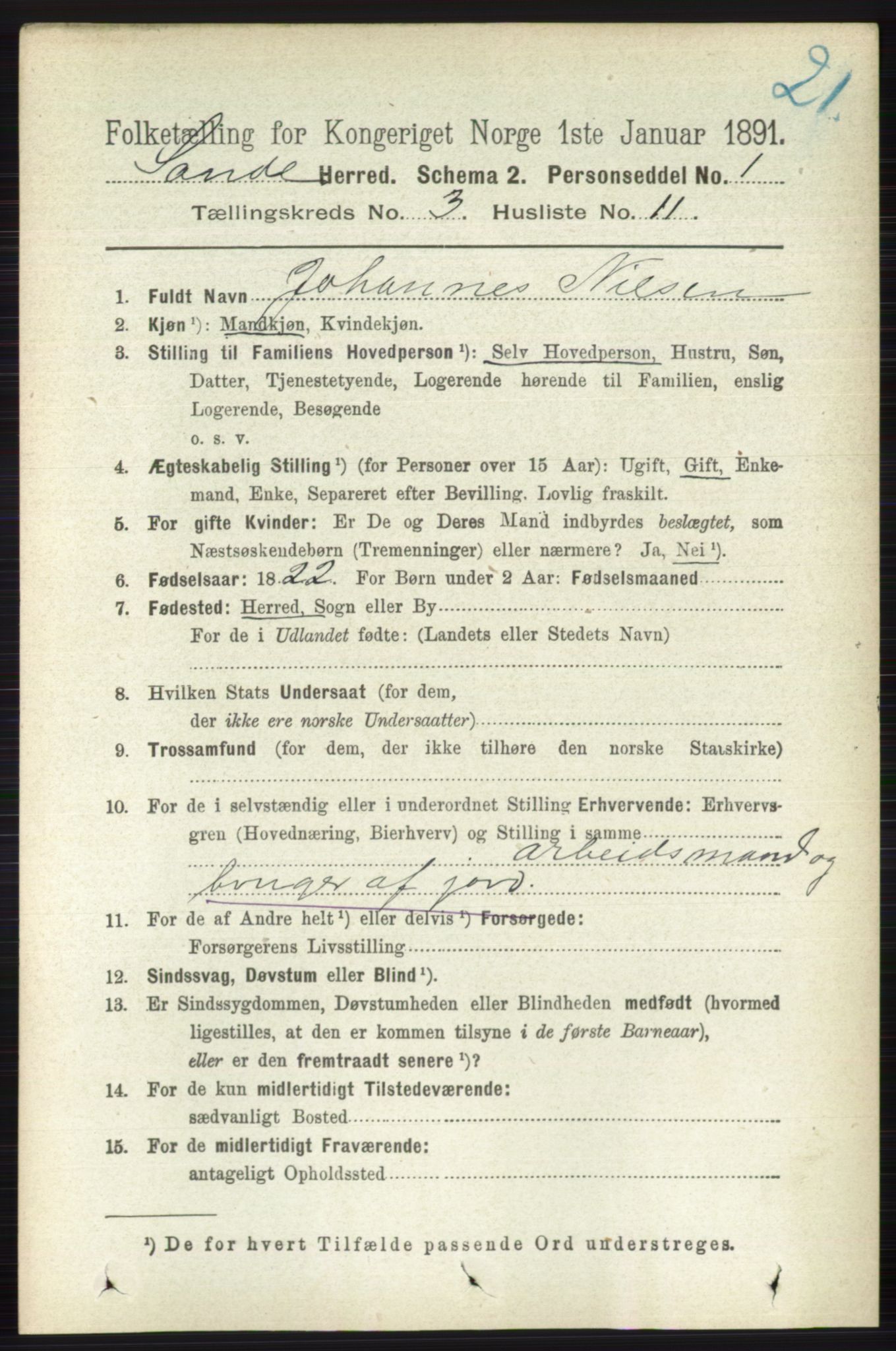 RA, Folketelling 1891 for 0713 Sande herred, 1891, s. 1003
