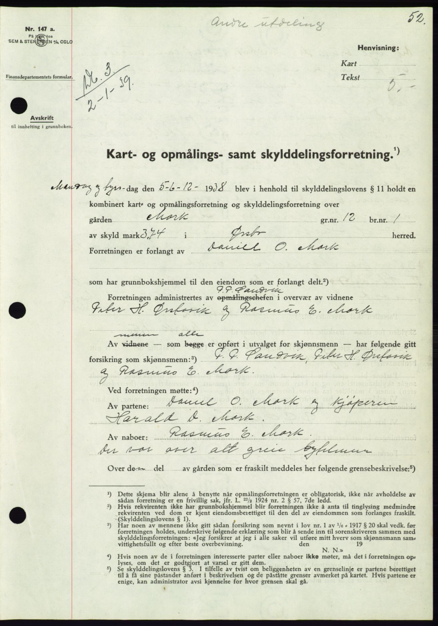 Søre Sunnmøre sorenskriveri, AV/SAT-A-4122/1/2/2C/L0067: Pantebok nr. 61, 1938-1939, Dagboknr: 3/1939