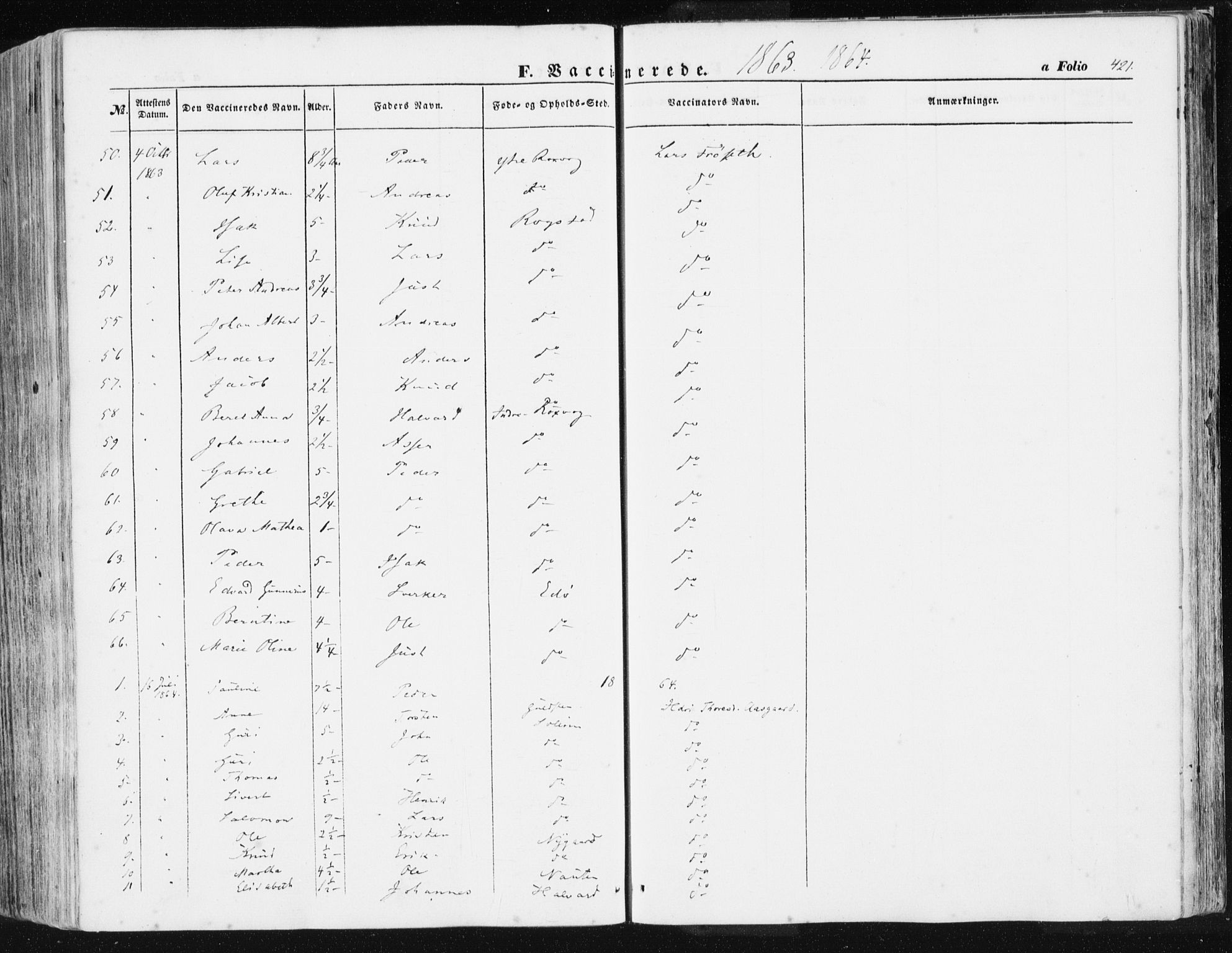 Ministerialprotokoller, klokkerbøker og fødselsregistre - Møre og Romsdal, SAT/A-1454/581/L0937: Ministerialbok nr. 581A05, 1853-1872, s. 421