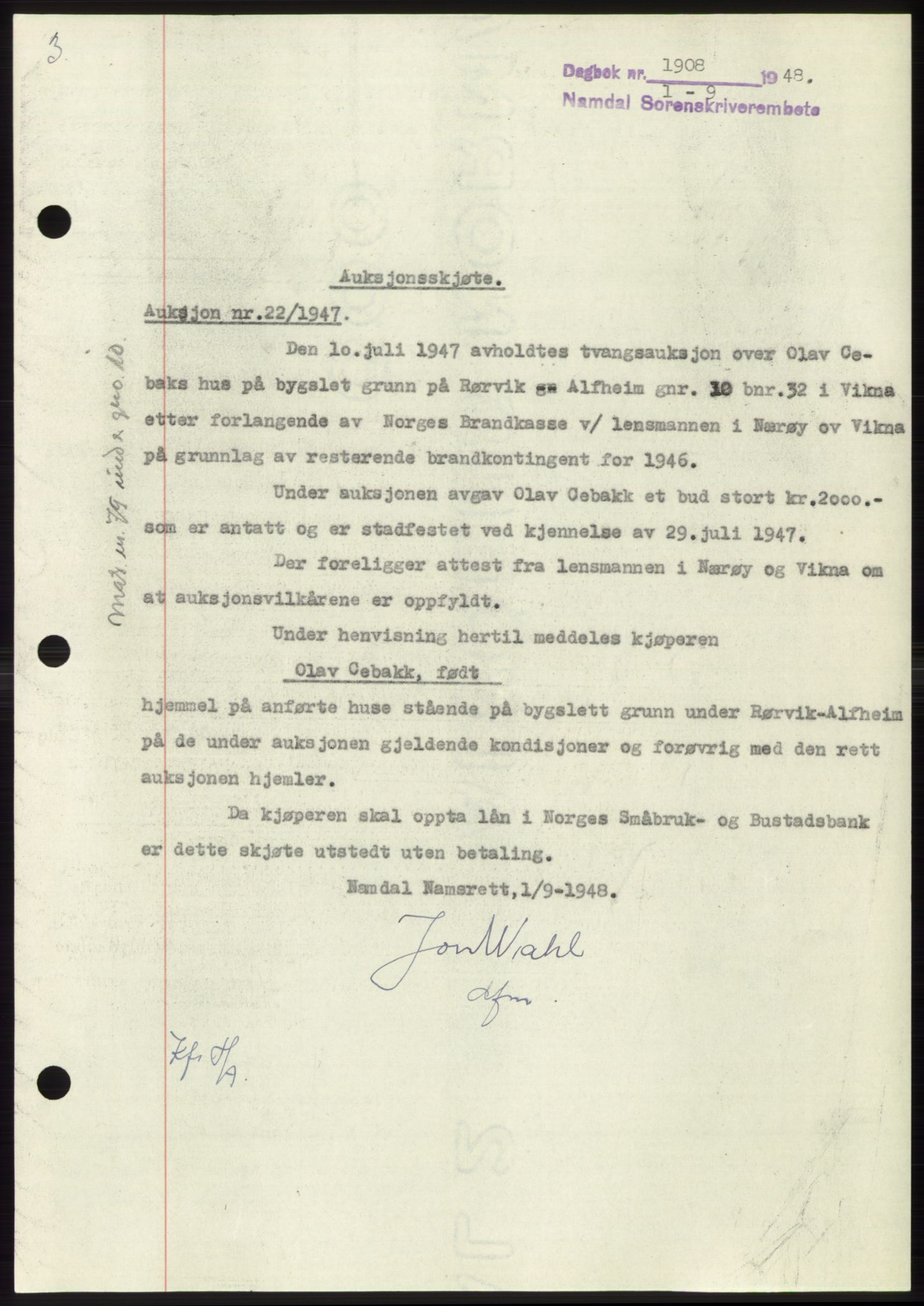 Namdal sorenskriveri, SAT/A-4133/1/2/2C: Pantebok nr. -, 1948-1948, Dagboknr: 1908/1948