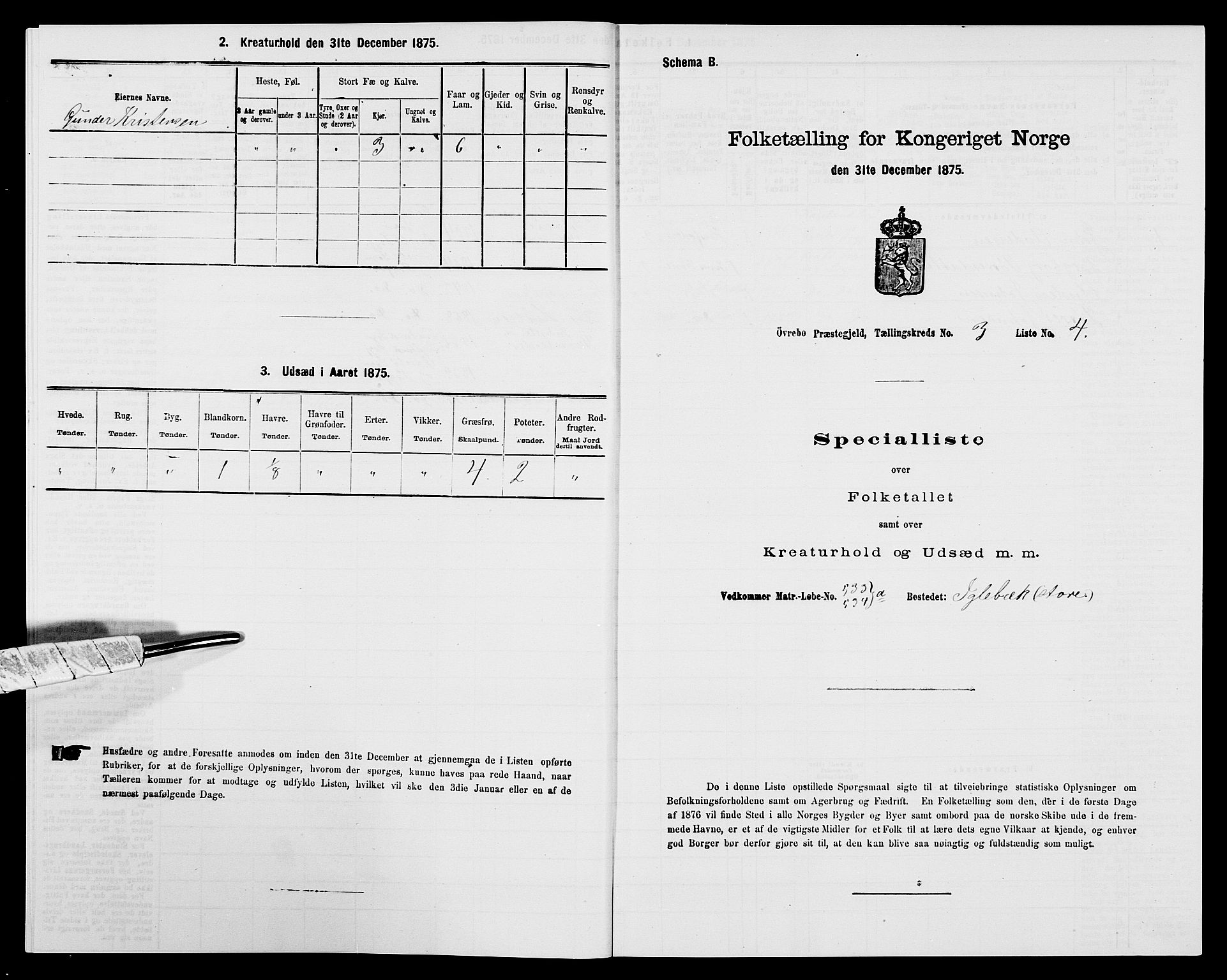 SAK, Folketelling 1875 for 1016P Øvrebø prestegjeld, 1875, s. 277