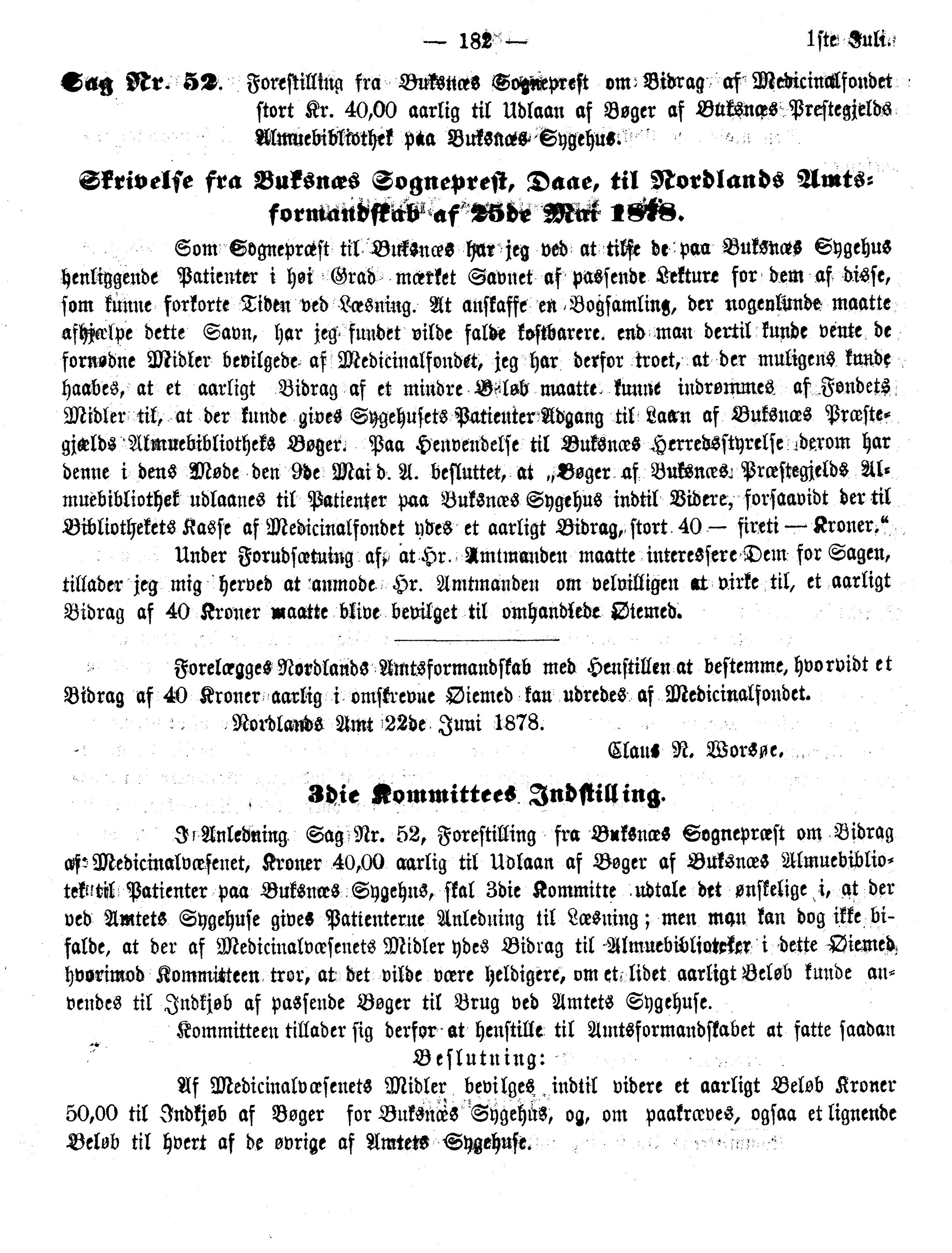 Nordland Fylkeskommune. Fylkestinget, AIN/NFK-17/176/A/Ac/L0010: Fylkestingsforhandlinger 1874-1880, 1874-1880