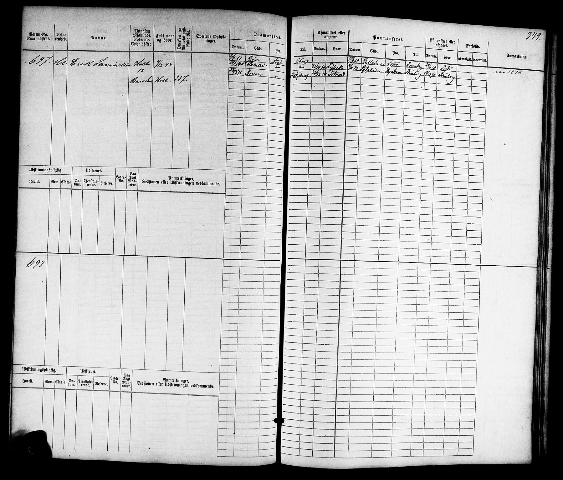 Tvedestrand mønstringskrets, AV/SAK-2031-0011/F/Fb/L0015: Hovedrulle nr 1-766, U-31, 1869-1900, s. 358