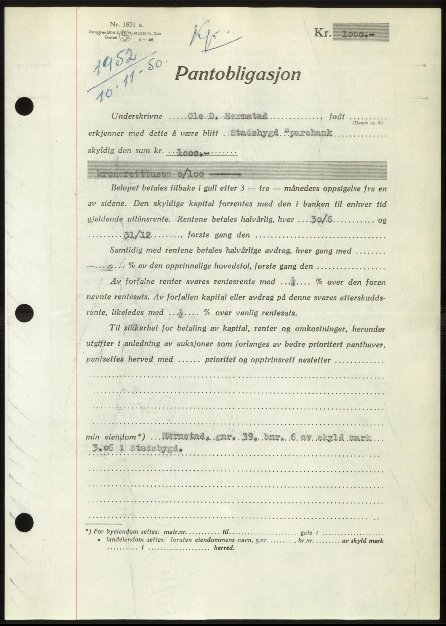 Fosen sorenskriveri, AV/SAT-A-1107/1/2/2C: Pantebok nr. B, 1948-1950, Dagboknr: 1952/1950