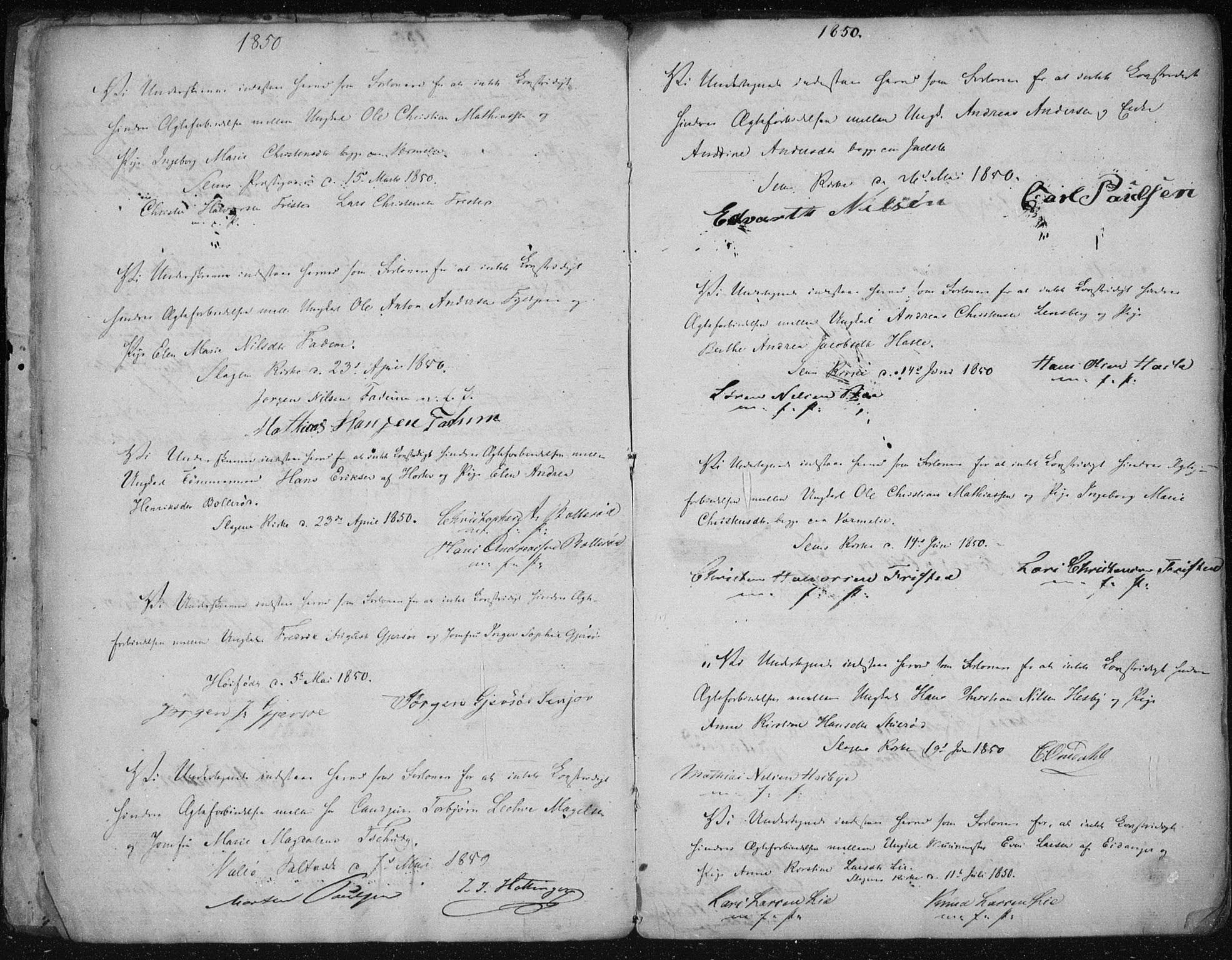 Sem kirkebøker, AV/SAKO-A-5/Y/Ya/L0001: Forlovererklæringer nr. 1, 1848-1864