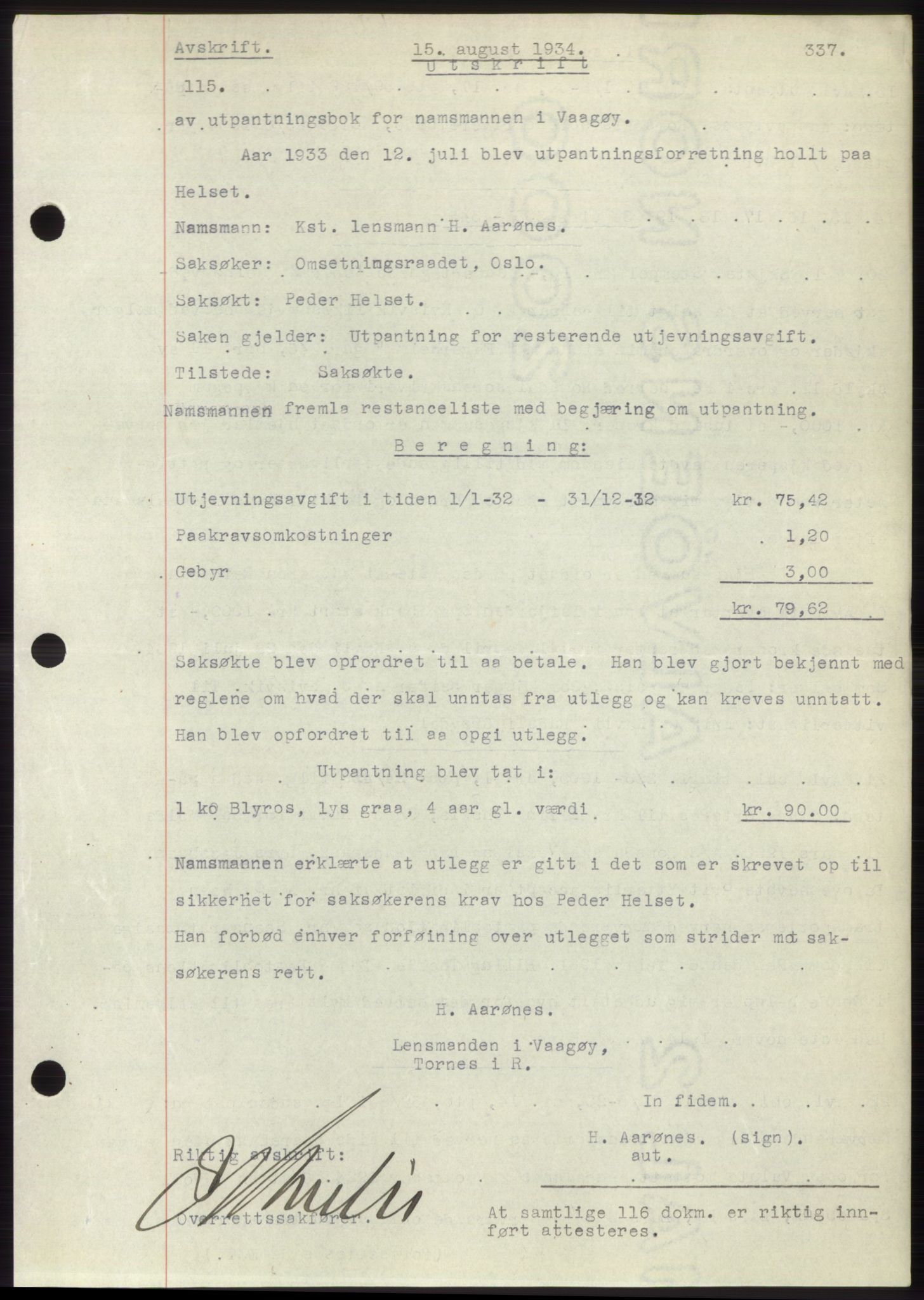 Romsdal sorenskriveri, AV/SAT-A-4149/1/2/2C/L0065: Pantebok nr. 59, 1934-1934, Tingl.dato: 15.08.1934