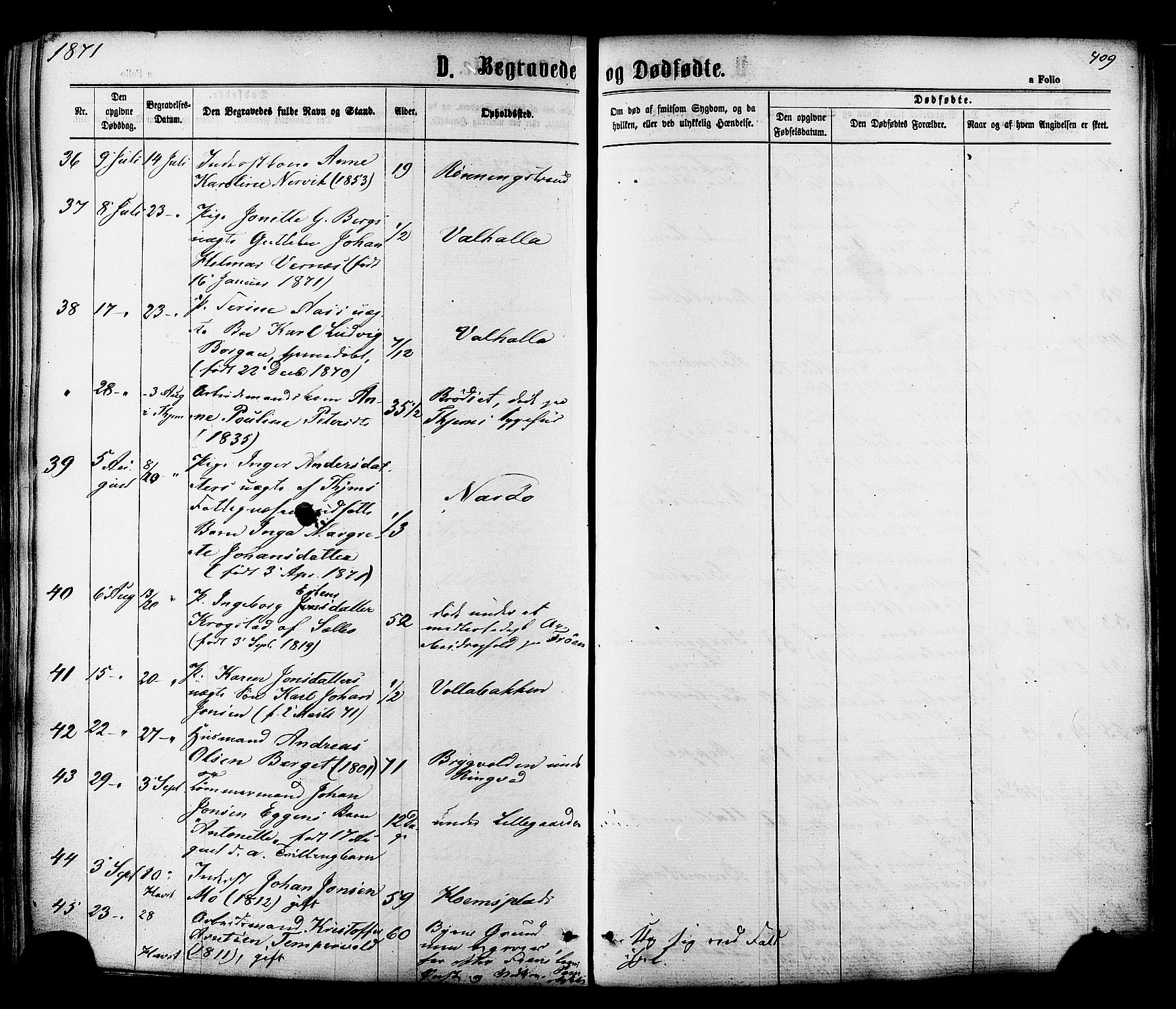 Ministerialprotokoller, klokkerbøker og fødselsregistre - Sør-Trøndelag, SAT/A-1456/606/L0293: Ministerialbok nr. 606A08, 1866-1877, s. 409