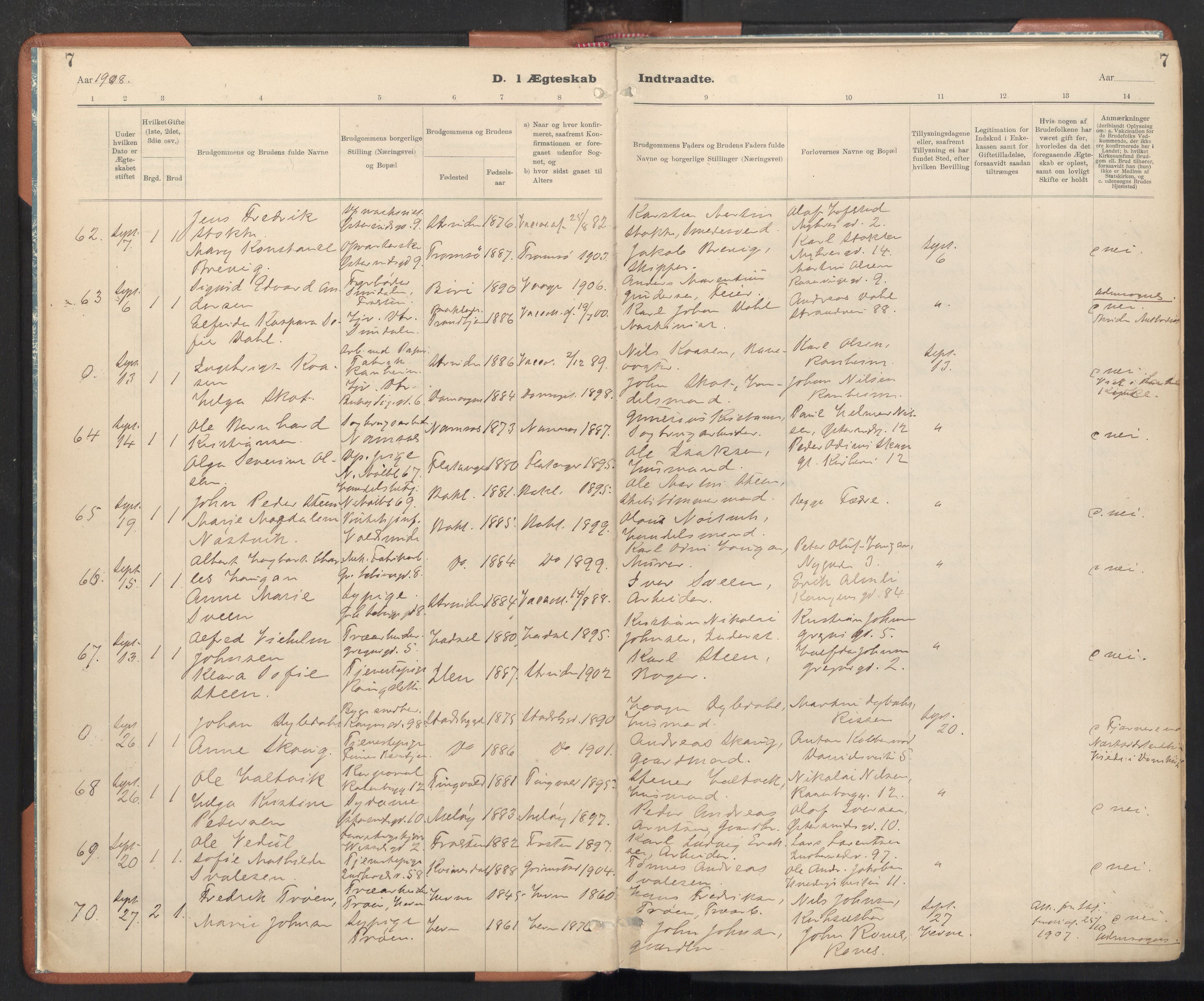 Ministerialprotokoller, klokkerbøker og fødselsregistre - Sør-Trøndelag, AV/SAT-A-1456/605/L0244: Ministerialbok nr. 605A06, 1908-1954, s. 7