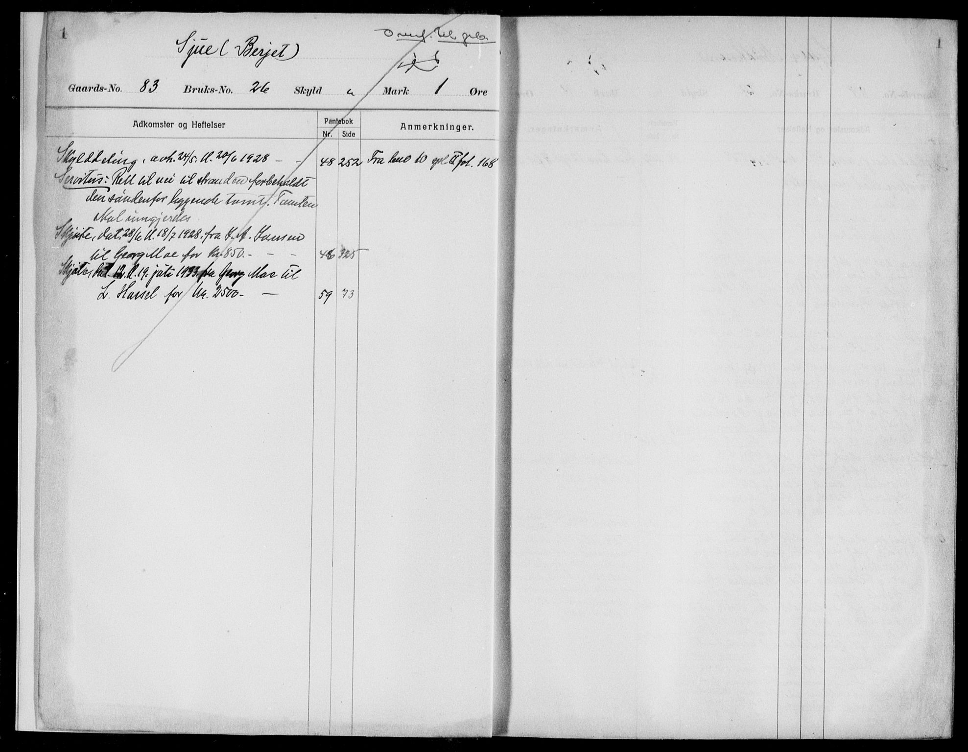 Larvik sorenskriveri, AV/SAKO-A-83/G/Gb/Gbd/L0008a: Panteregister nr. III 8a, s. 1