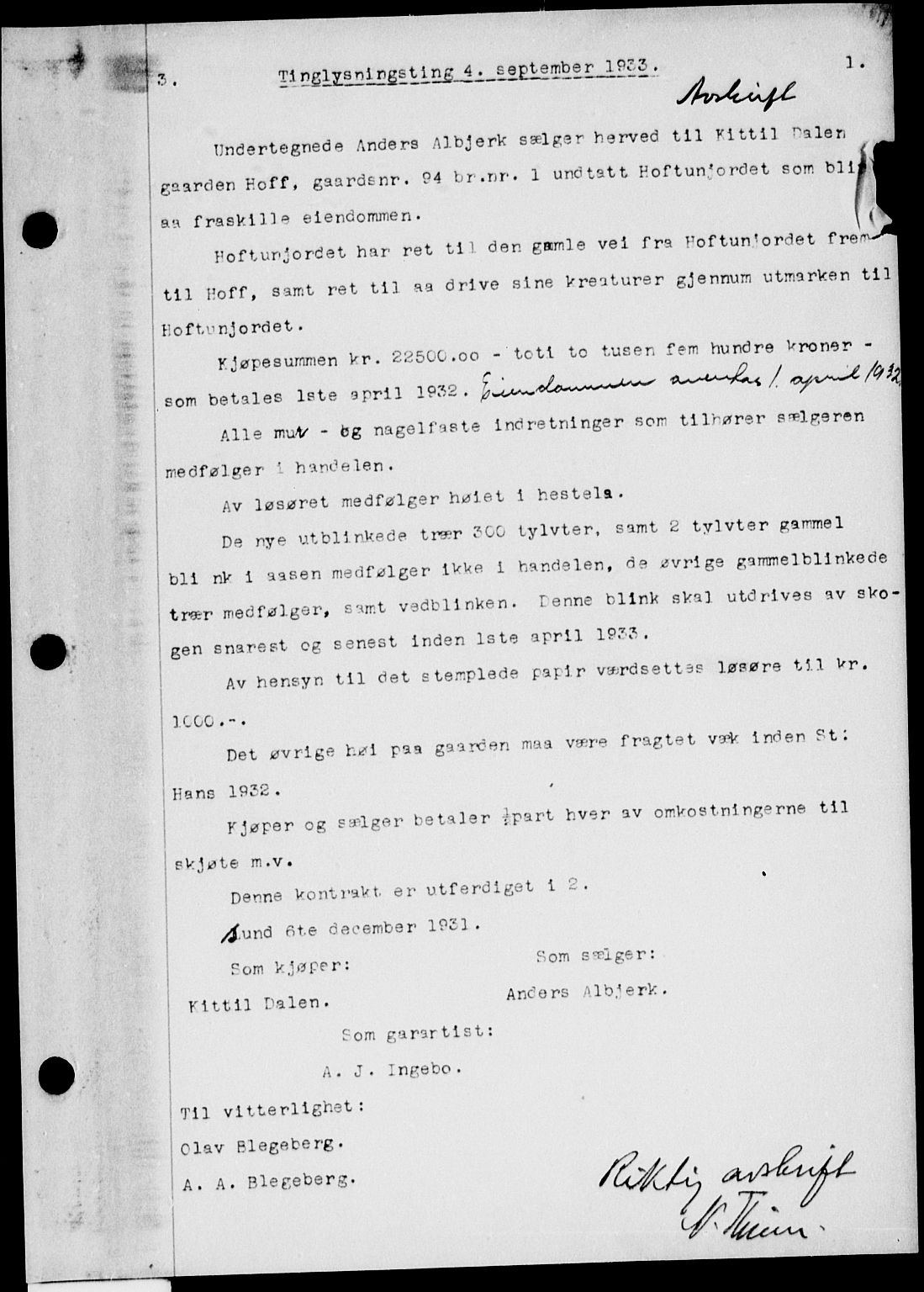 Eiker, Modum og Sigdal sorenskriveri, SAKO/A-123/G/Ga/Gab/L0027: Pantebok nr. II 27, 1933-1934, s. 1