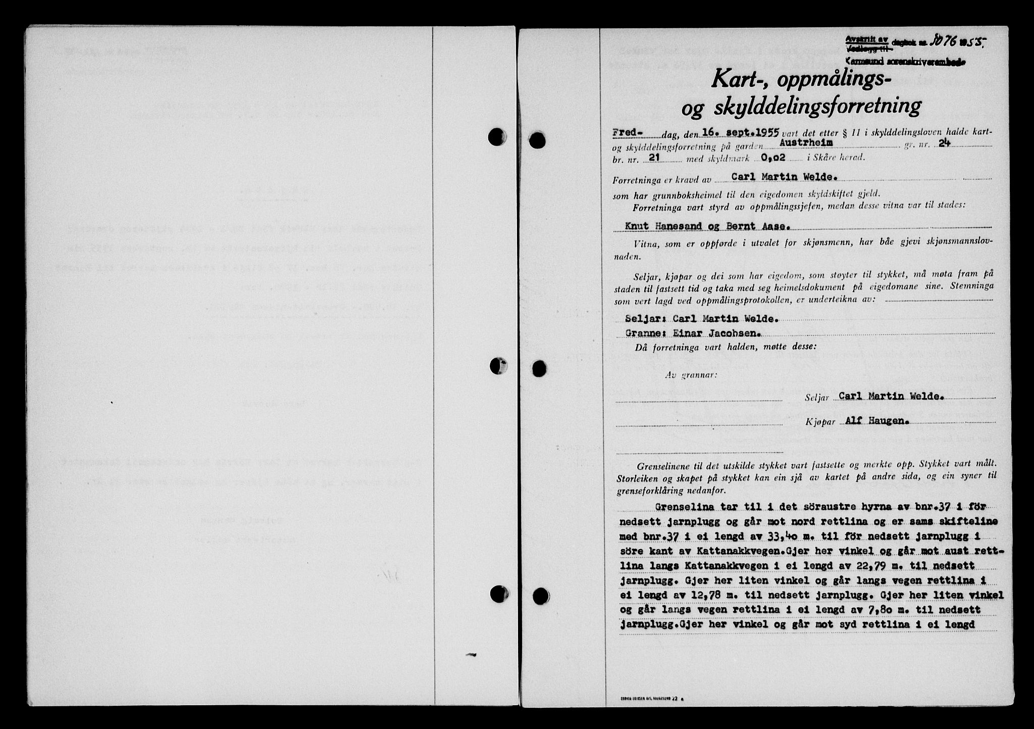 Karmsund sorenskriveri, SAST/A-100311/01/II/IIB/L0117: Pantebok nr. 97Aa, 1955-1955, Dagboknr: 3076/1955